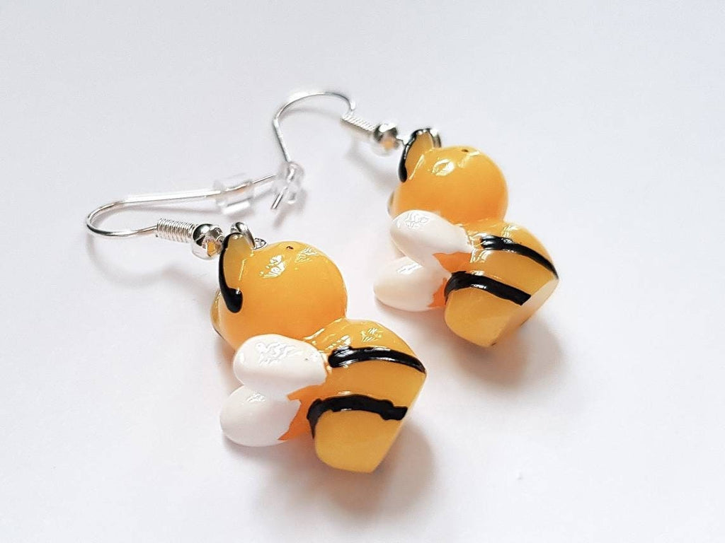 Bumblebee Earrings, Small Bee Earrings, Bug Earrings, Insect Earrings, Bee Dangle Earrings, Silly Earrings, Weird Earrings, Playful Earrings
