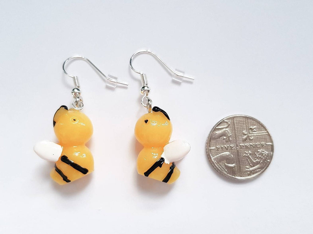 Bumblebee Earrings, Small Bee Earrings, Bug Earrings, Insect Earrings, Bee Dangle Earrings, Silly Earrings, Weird Earrings, Playful Earrings