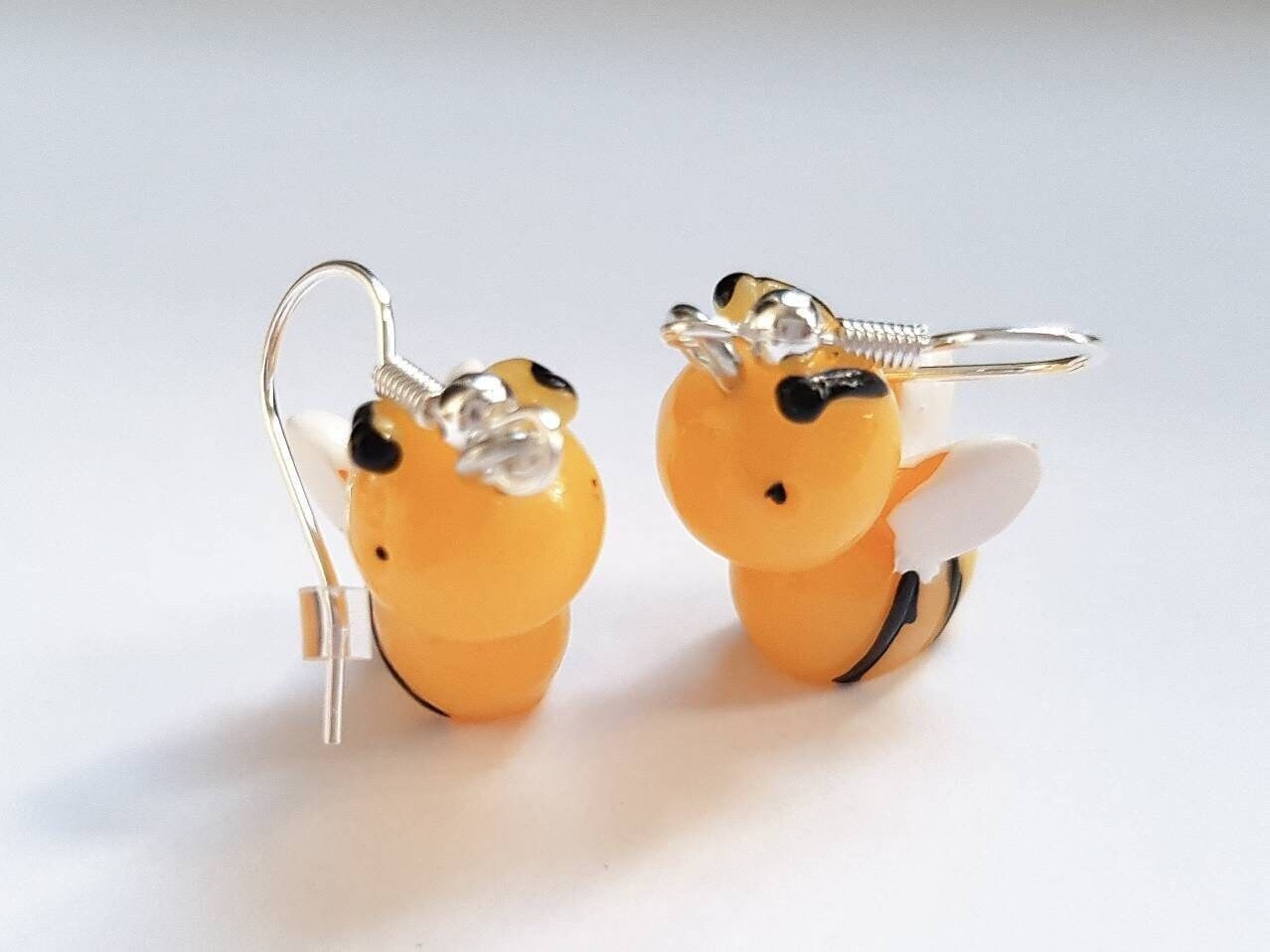 Bumblebee Earrings, Small Bee Earrings, Bug Earrings, Insect Earrings, Bee Dangle Earrings, Silly Earrings, Weird Earrings, Playful Earrings