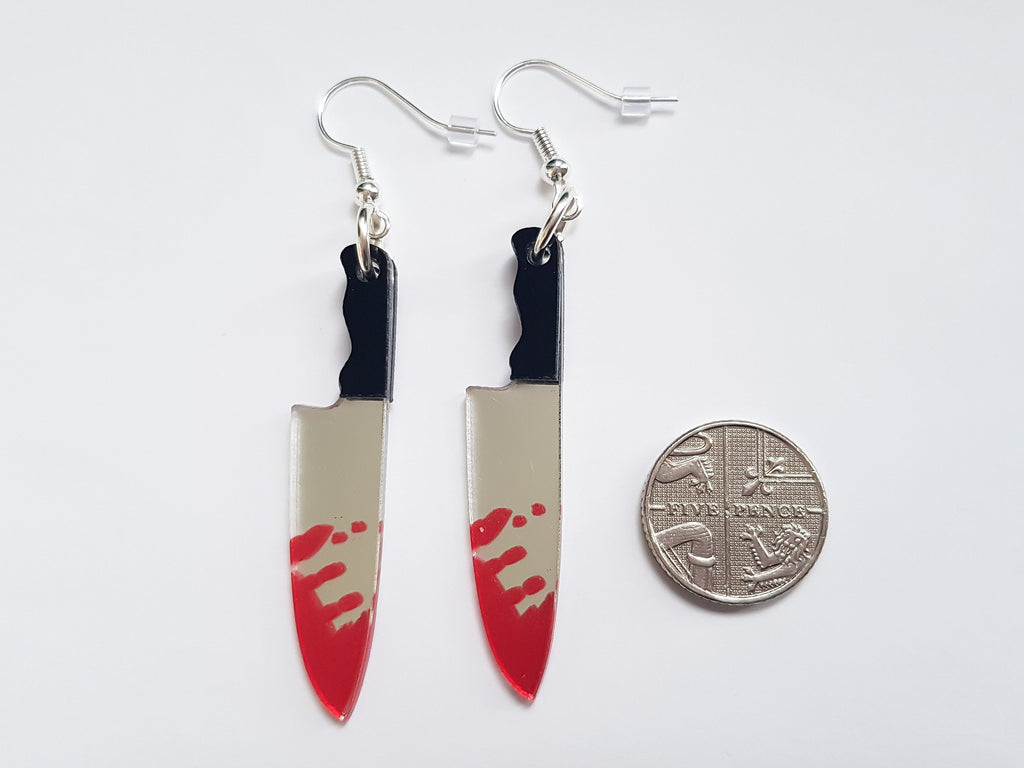 Bloody Knife Earrings, Murder Earrings, Horror Earrings, Slasher Earrings, Alternative Earrings, Bloody Earrings, Gore Earrings,Odd Earrings