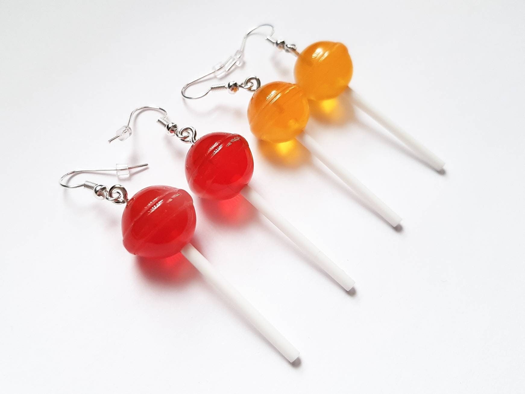 Lollipop Earrings Red Yellow, Lollipop Jewellery, Sweet Earrings, Bespoke Earrings, Dessert Earrings, Cute Food Earrings,Red Quirky Earrings