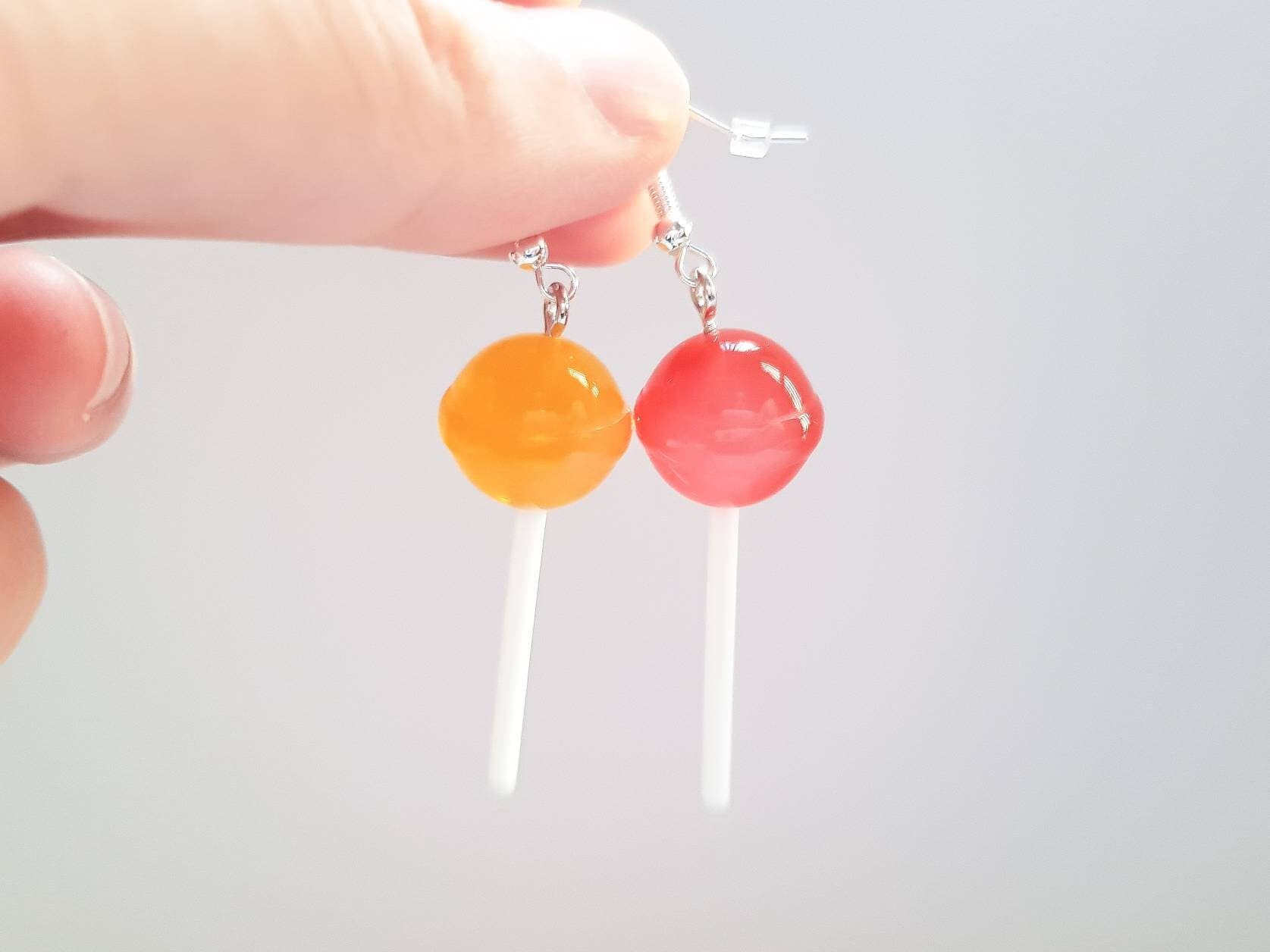 Lollipop Earrings Red Yellow, Lollipop Jewellery, Sweet Earrings, Bespoke Earrings, Dessert Earrings, Cute Food Earrings,Red Quirky Earrings