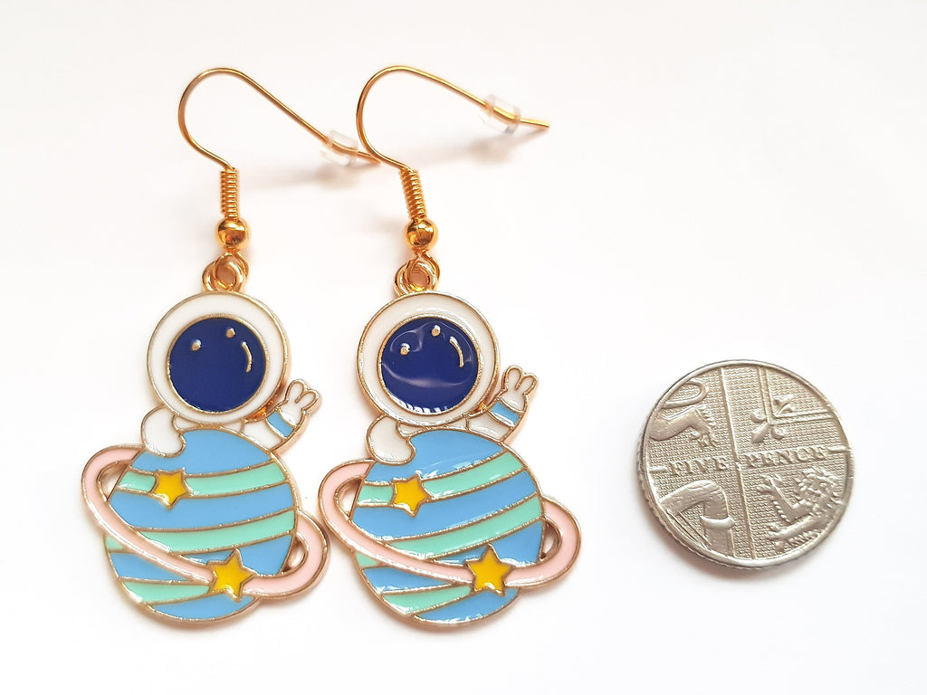 Astronaut Earrings, Spaceman Earrings, Saturn Earrings, Planet Earrings, Astronaut Jewellery, Saturn Jewellery, Cute Space Earrings