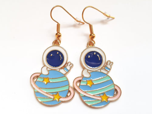 Astronaut Earrings, Spaceman Earrings, Saturn Earrings, Planet Earrings, Astronaut Jewellery, Saturn Jewellery, Cute Space Earrings