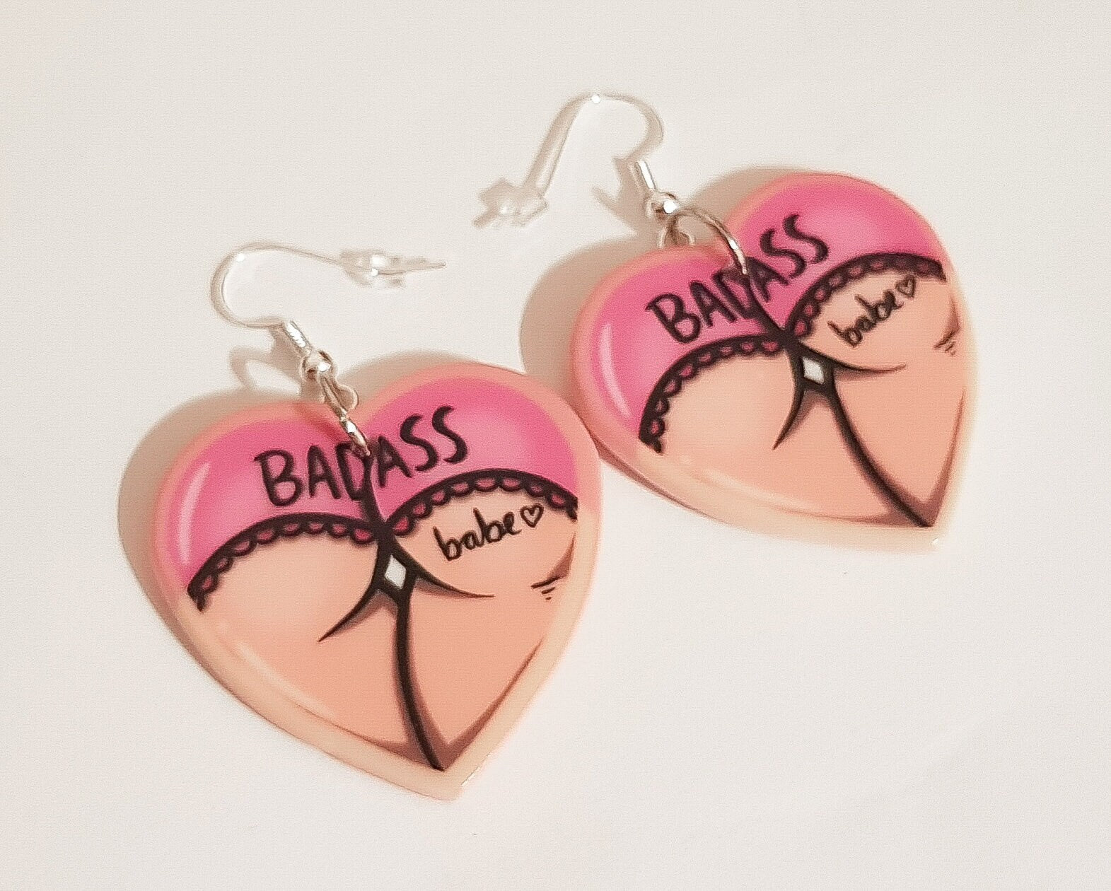 Badass Earrings, Pastel Heart Earrings, Feminist Earrings, Bum Earrings, Pastel Goth Earrings, Alternative Earrings, Pastel Goth Jewellery