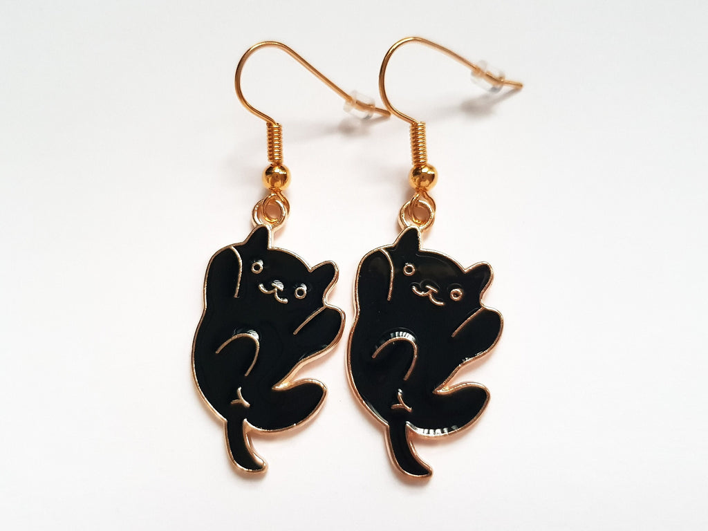 Black Cat Earrings, Kitty Earrings, Cat Charm Earrings, Cute Cat Earrings, Pet Cat Earrings, Pet Earrings,Cute Pet Earrings,Playful Earrings