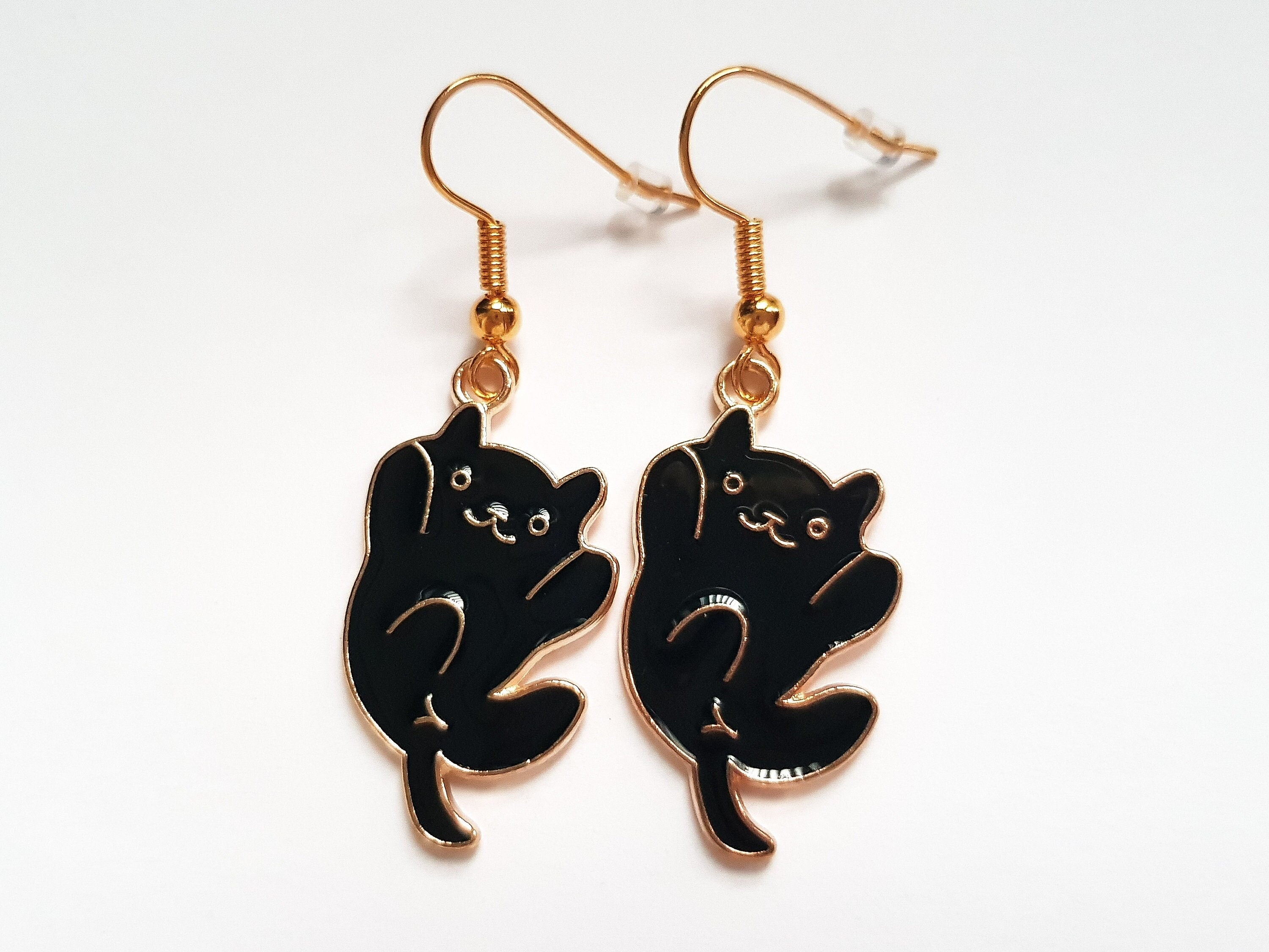 Black Cat Earrings, Kitty Earrings, Cat Charm Earrings, Cute Cat Earrings, Pet Cat Earrings, Pet Earrings,Cute Pet Earrings,Playful Earrings