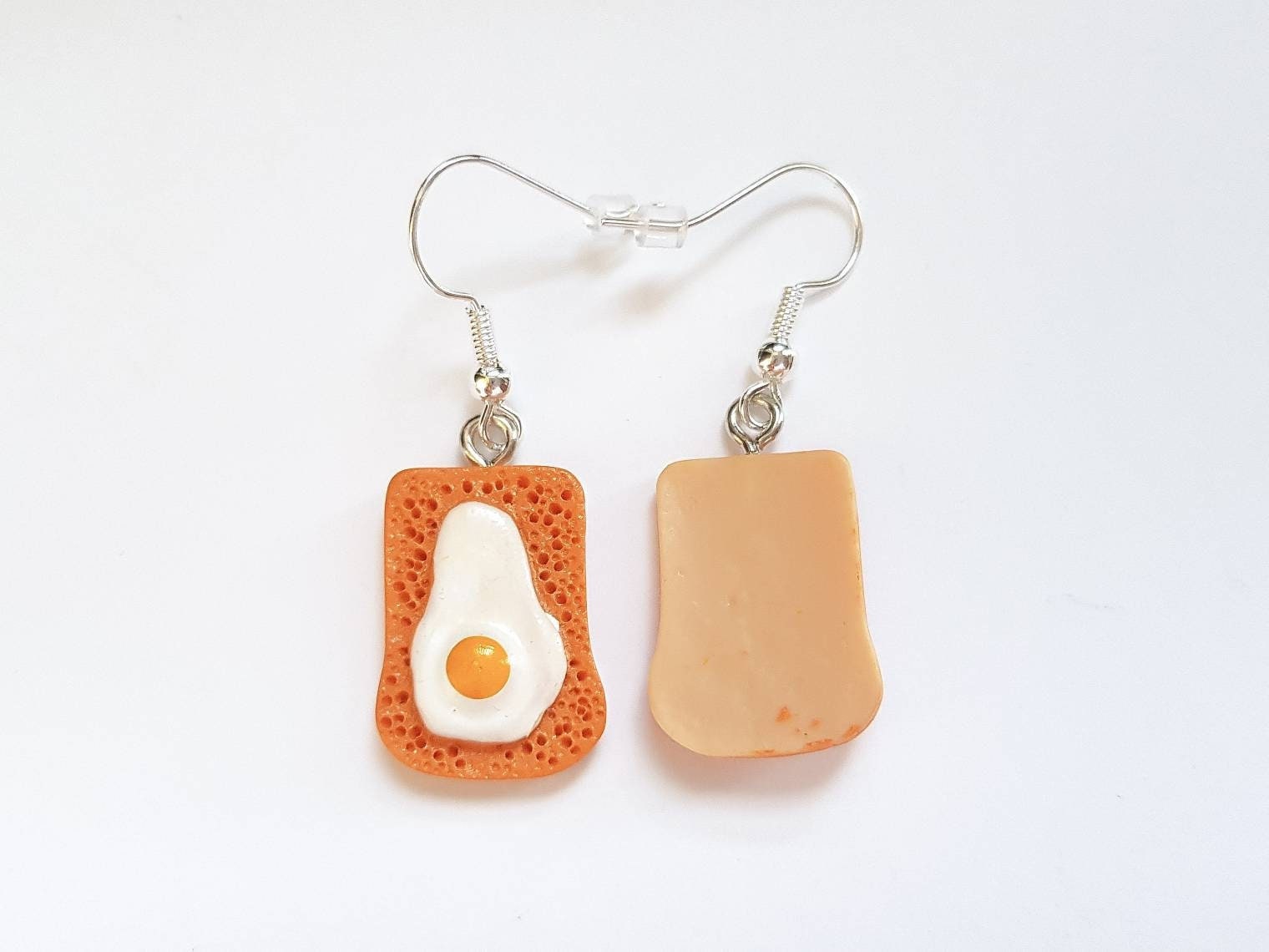 Egg on Toast Earrings, Fried Egg Earrings, Mini Food Earrings, Breakfast Earrings, Miniature Food Earrings, Weird Earrings, Odd Earrings