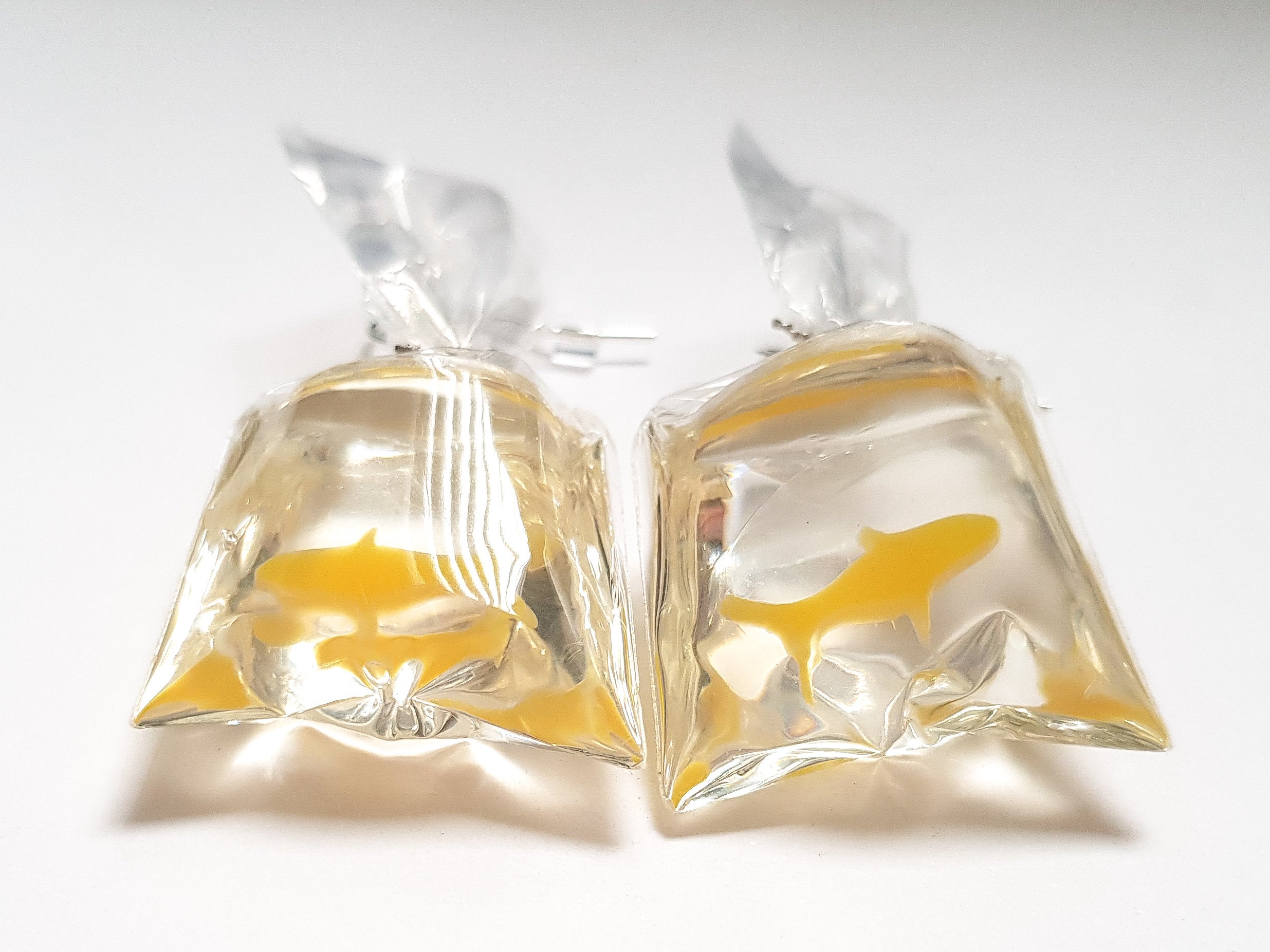 Goldfish Earrings, Goldfish in a Bag Earrings, Yellow Fish Earrings, Silly Earrings, Odd Earrings, Weird Earrings, Bespoke Earrings