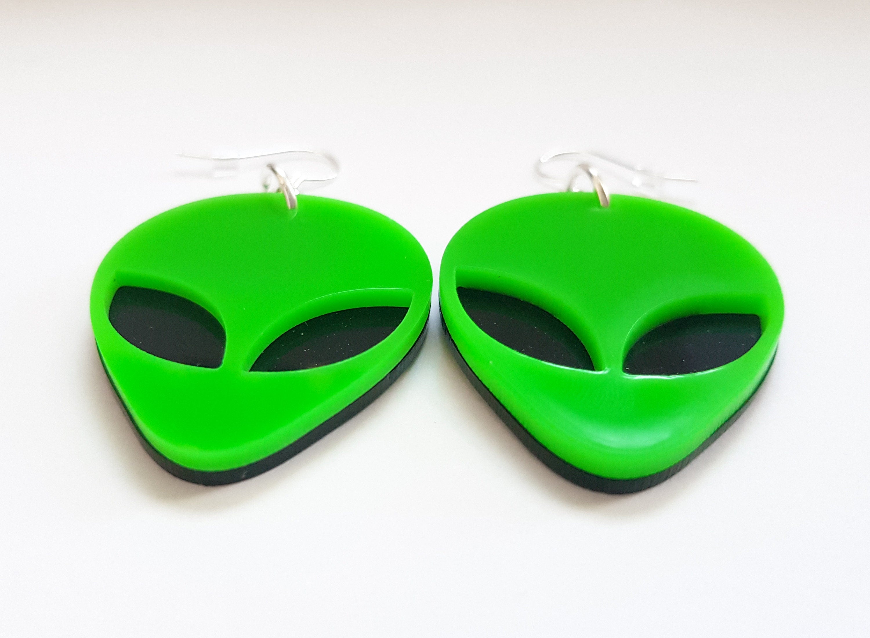 Alien Earrings Green, Alien Face Earrings, Alien Jewellery, UFO Earrings, Sci-Fi Earrings, Space Earrings, Martian Earrings, Galaxy Earrings