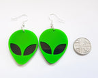 Alien Earrings Green, Alien Face Earrings, Alien Jewellery, UFO Earrings, Sci-Fi Earrings, Space Earrings, Martian Earrings, Galaxy Earrings