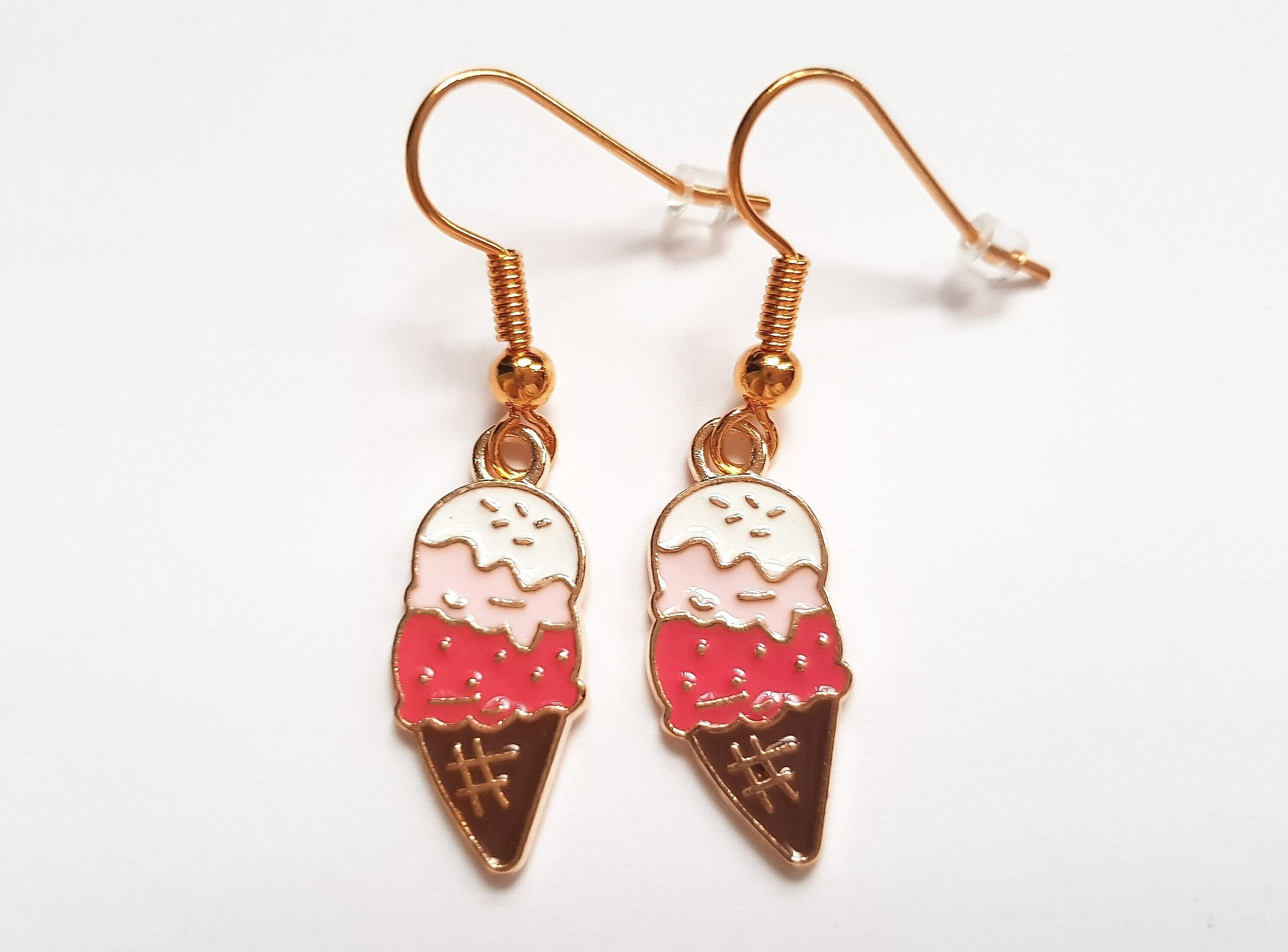 Ice Cream Earrings, Ice Cream Cone Earrings, Mini Food Earrings, Miniature Food Earrings, Colourful Beach Earrings, Enamel Summer Earrings