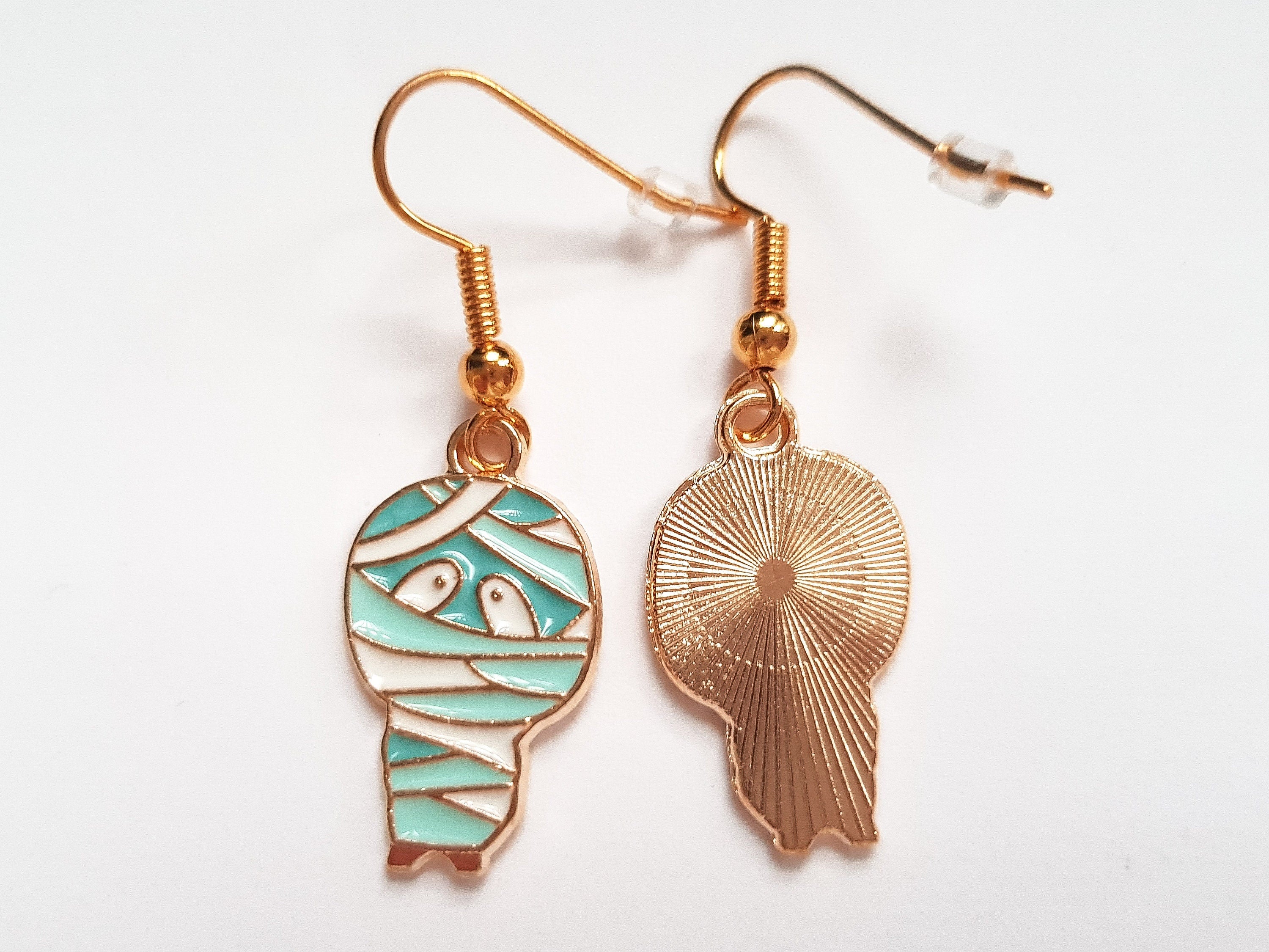 Mummy Earrings, Small Halloween Earrings, Spooky Earrings, Enamel Charm Earrings, Fantasy Charm Earrings, Silly Earrings, Quirky Earrings