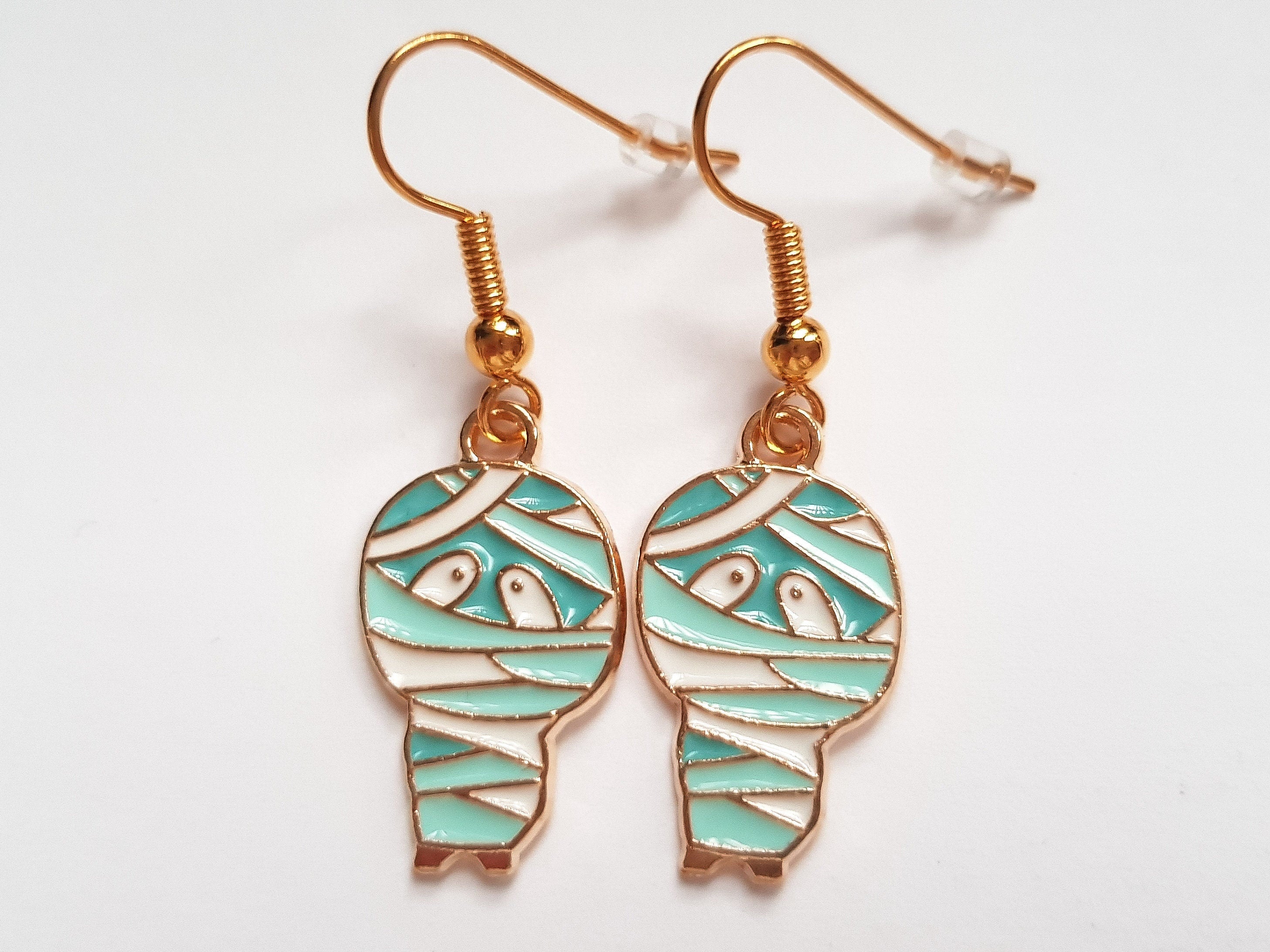 Mummy Earrings, Small Halloween Earrings, Spooky Earrings, Enamel Charm Earrings, Fantasy Charm Earrings, Silly Earrings, Quirky Earrings
