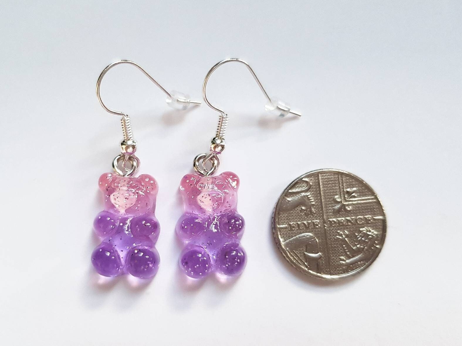 Pink & Purple Gummy Bear Earrings, Sweet Earrings, Mini Food Earrings, Bespoke Earrings, Candy Earrings, Weird Earrings, Funny Earrings