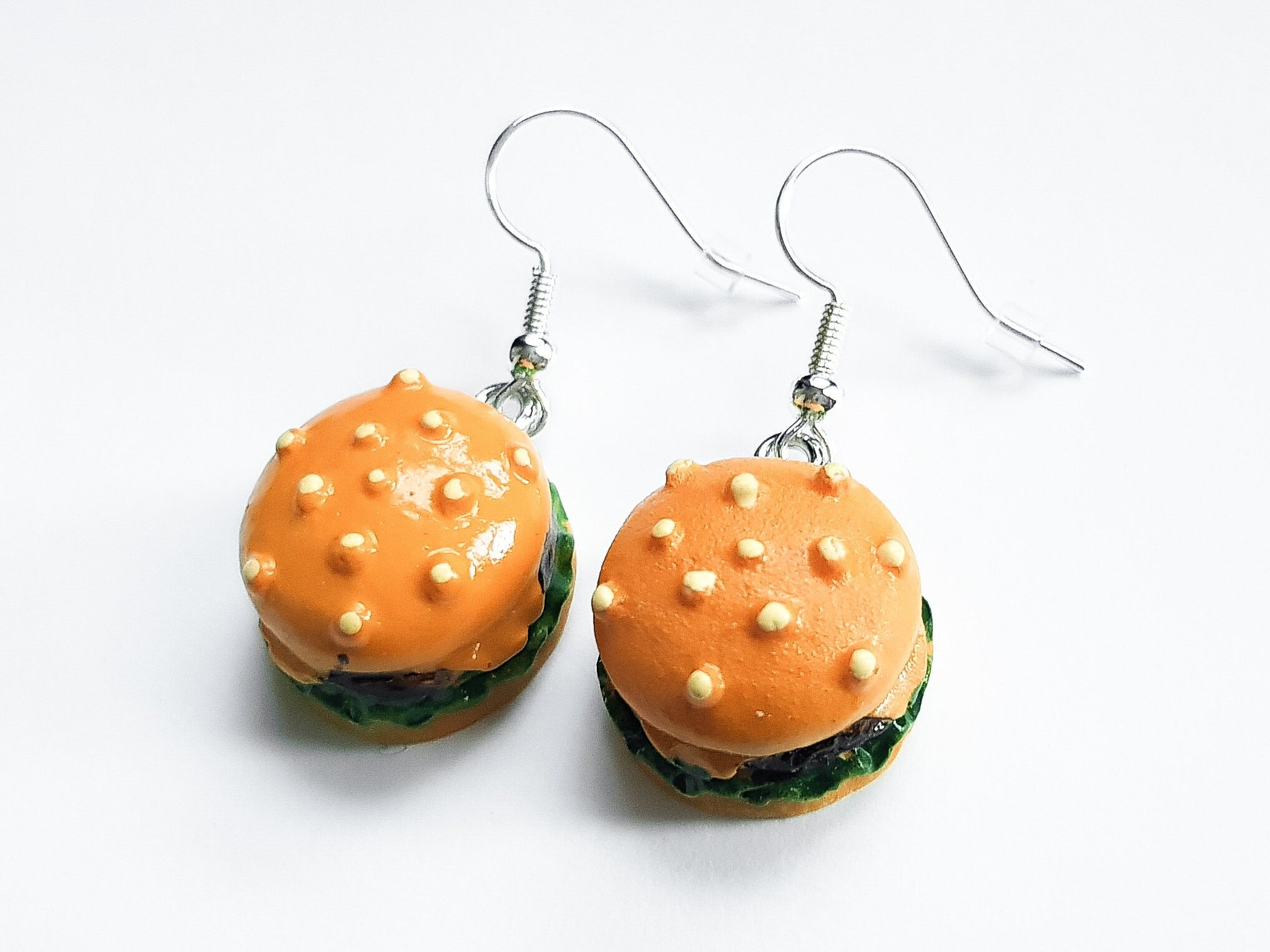 Burger Earrings, Burger Jewellery, Mini Food Earrings, Odd Earrings, Novelty Earrings, Weird Earrings, Quirky Earrings, Junk Food Earrings