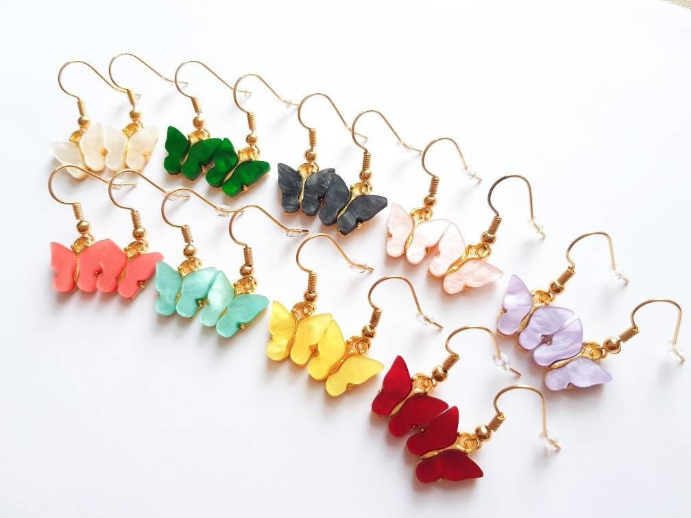 Acrylic Butterfly Earrings, Small Butterfly Earrings, Butterfly Charm Earrings, Acrylic Butterfly Jewellery, Fun Summer Earrings