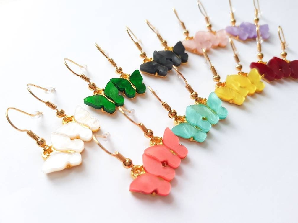 Acrylic Butterfly Earrings, Small Butterfly Earrings, Butterfly Charm Earrings, Acrylic Butterfly Jewellery, Fun Summer Earrings