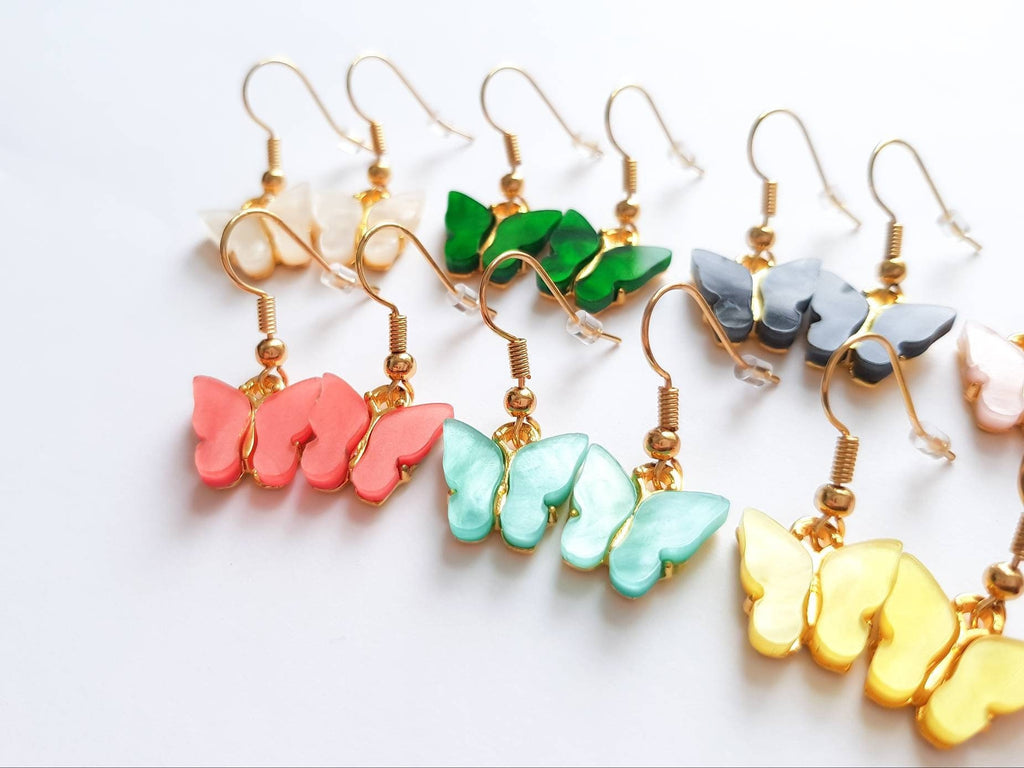 Acrylic Butterfly Earrings, Small Butterfly Earrings, Butterfly Charm Earrings, Acrylic Butterfly Jewellery, Fun Summer Earrings
