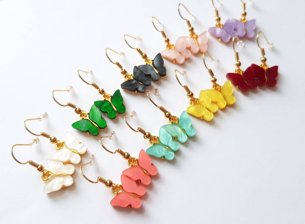 Acrylic Butterfly Earrings, Small Butterfly Earrings, Butterfly Charm Earrings, Acrylic Butterfly Jewellery, Fun Summer Earrings
