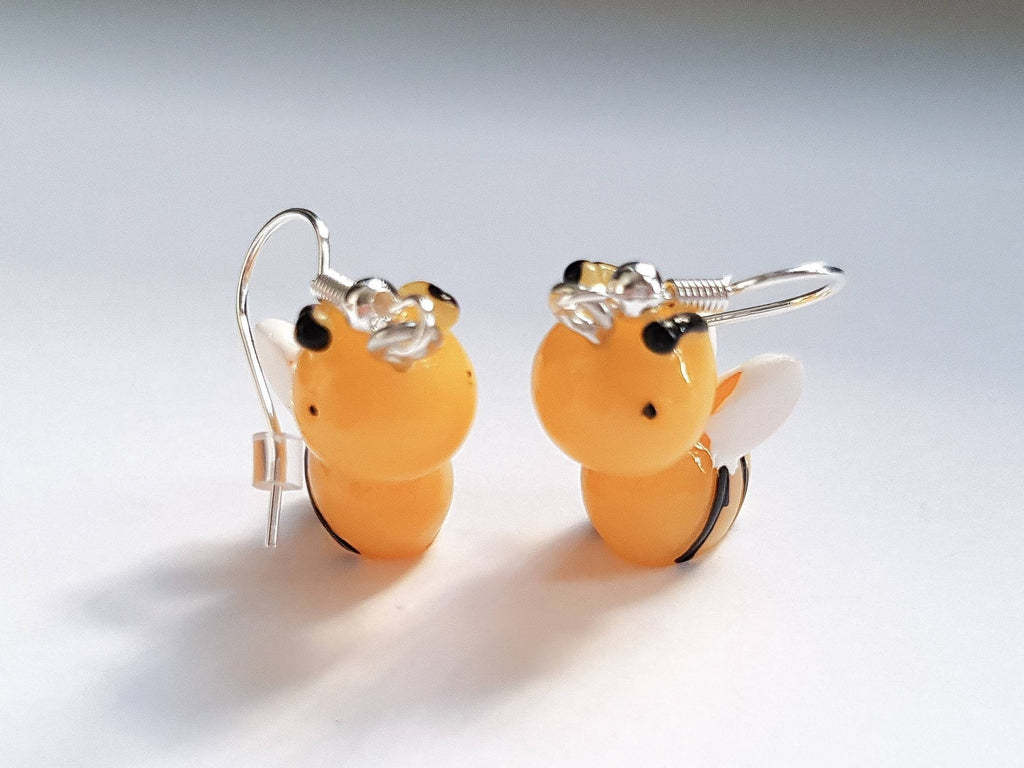Bumblebee Earrings, Small Bee Earrings, Bug Earrings, Insect Earrings, Bee Dangle Earrings, Silly Earrings, Weird Earrings, Playful Earrings
