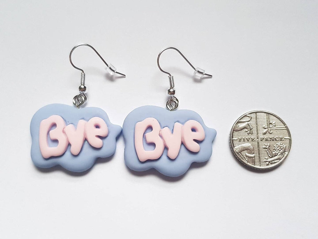 Bye Speech Bubble Earrings, Word Earrings, Text Earrings, Cloud Earrings, Odd Earrings, Humour Earrings, Sassy Earrings, Playful Earrings