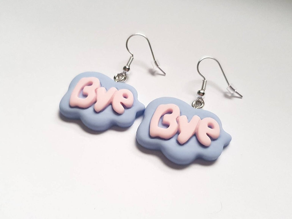 Bye Speech Bubble Earrings, Word Earrings, Text Earrings, Cloud Earrings, Odd Earrings, Humour Earrings, Sassy Earrings, Playful Earrings