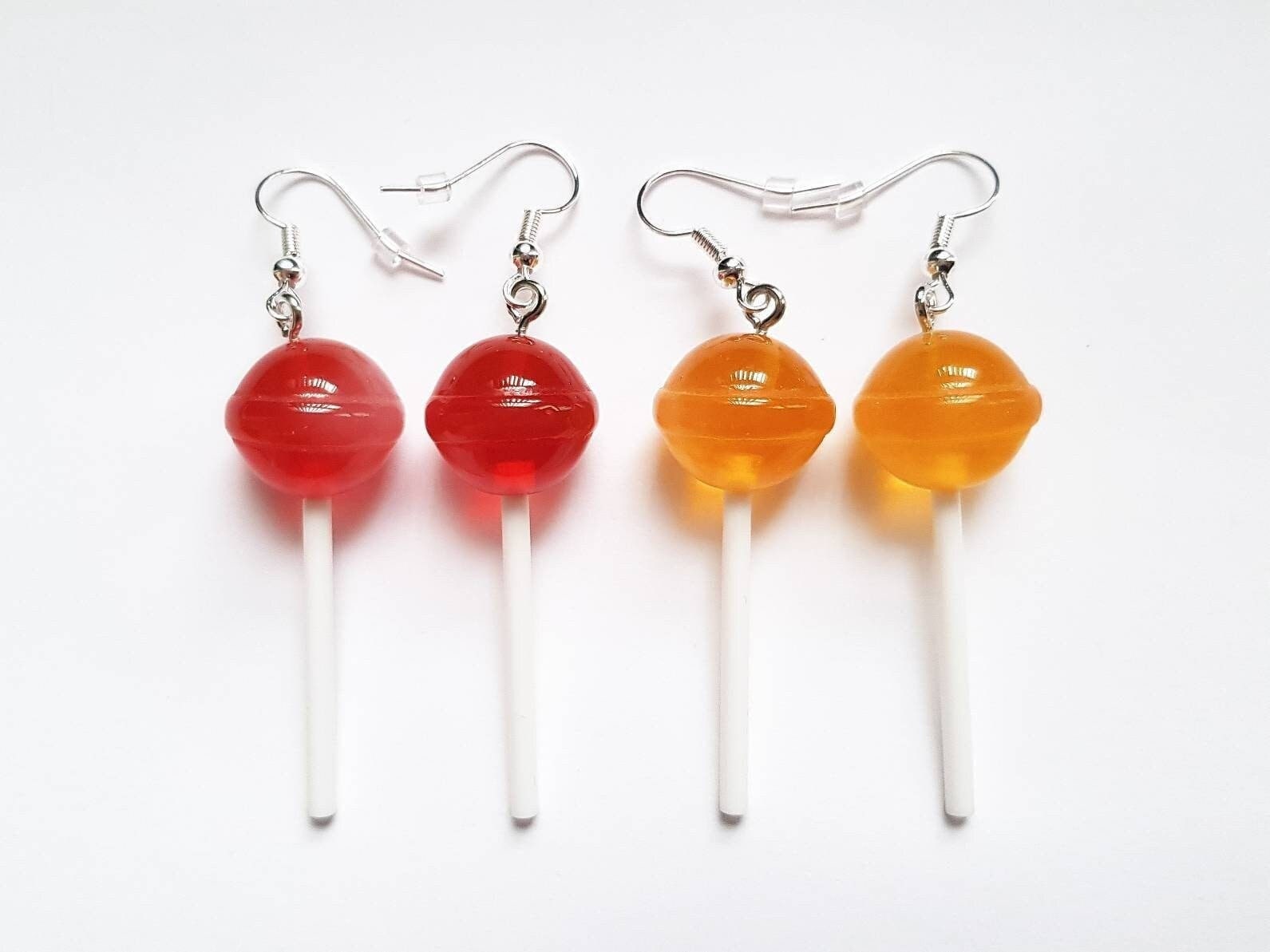 Lollipop Earrings Red Yellow, Lollipop Jewellery, Sweet Earrings, Bespoke Earrings, Dessert Earrings, Cute Food Earrings,Red Quirky Earrings
