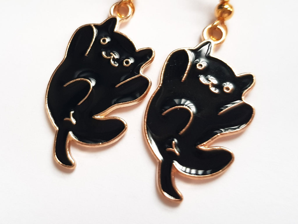 Black Cat Earrings, Kitty Earrings, Cat Charm Earrings, Cute Cat Earrings, Pet Cat Earrings, Pet Earrings,Cute Pet Earrings,Playful Earrings