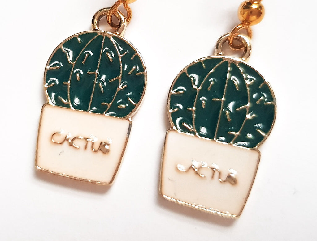 Cactus Earrings, Cactus Jewellery, Plant Charm Earrings, Desert Earrings, Nature Charm Earrings, Small Plant Earrings, Cute Enamel Earrings