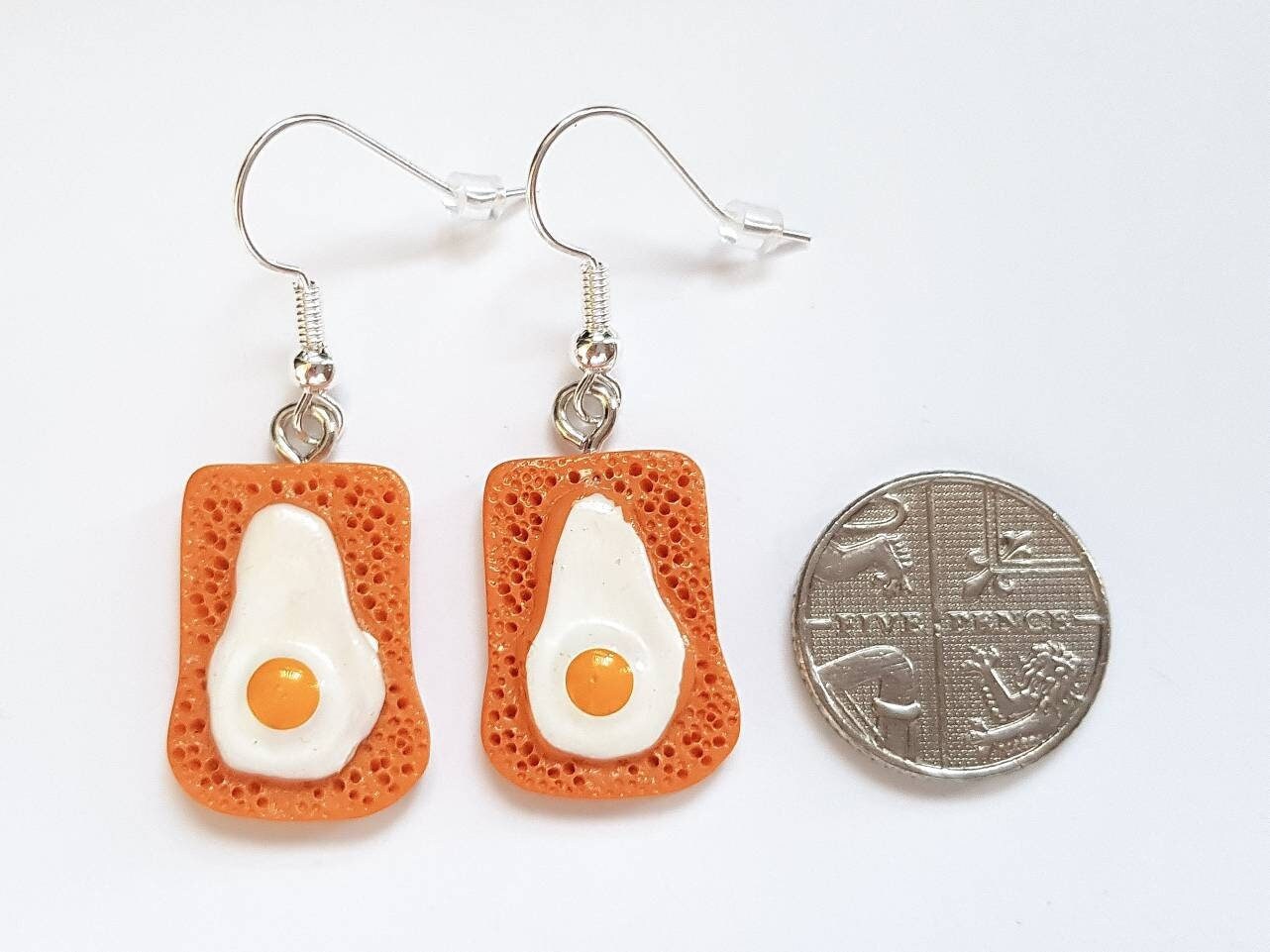 Egg on Toast Earrings, Fried Egg Earrings, Mini Food Earrings, Breakfast Earrings, Miniature Food Earrings, Weird Earrings, Odd Earrings