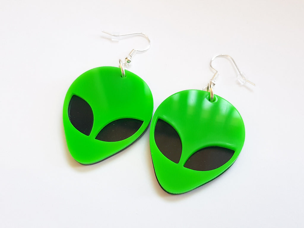Alien Earrings Green, Alien Face Earrings, Alien Jewellery, UFO Earrings, Sci-Fi Earrings, Space Earrings, Martian Earrings, Galaxy Earrings