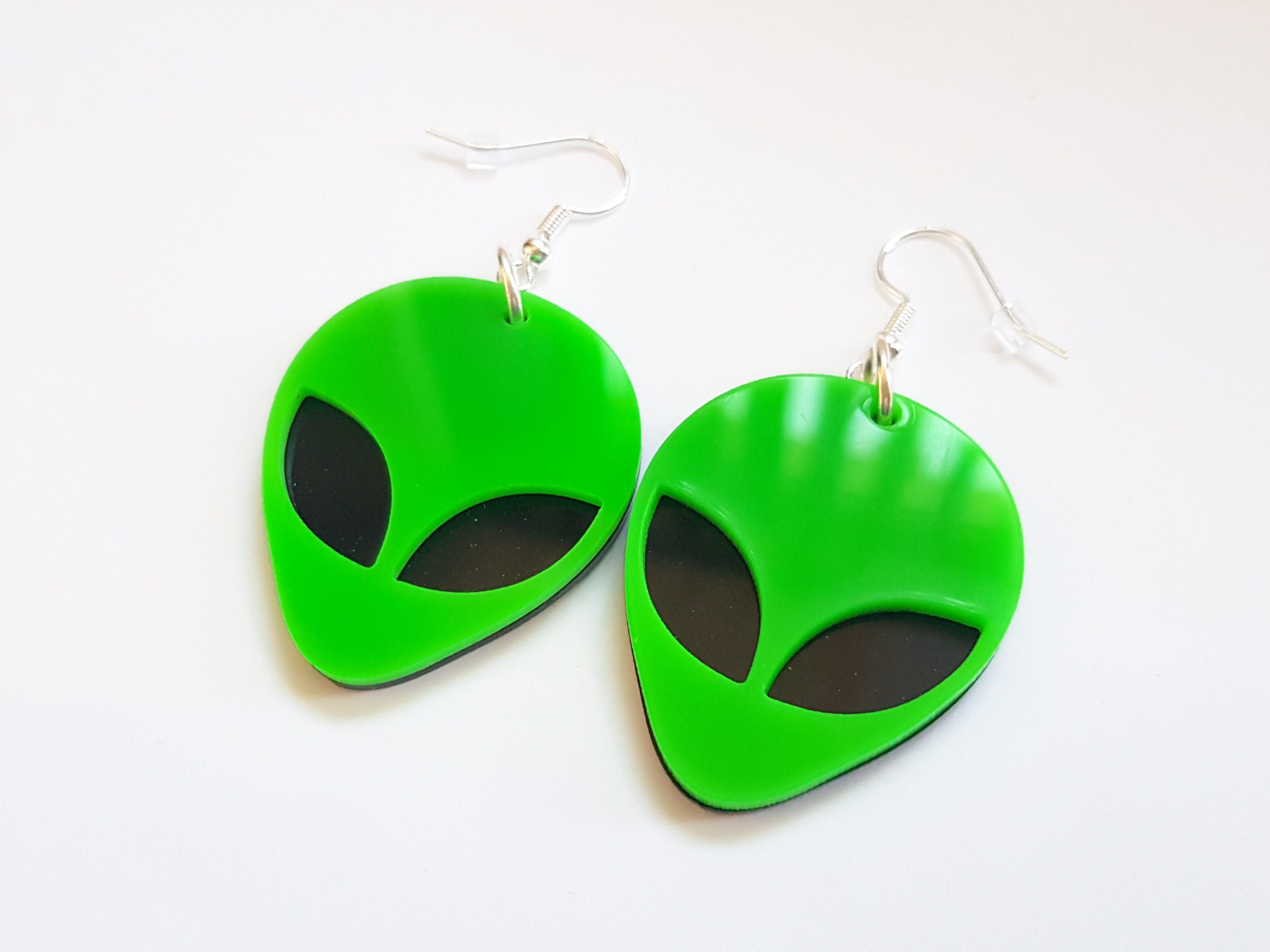 Alien Earrings Green, Alien Face Earrings, Alien Jewellery, UFO Earrings, Sci-Fi Earrings, Space Earrings, Martian Earrings, Galaxy Earrings