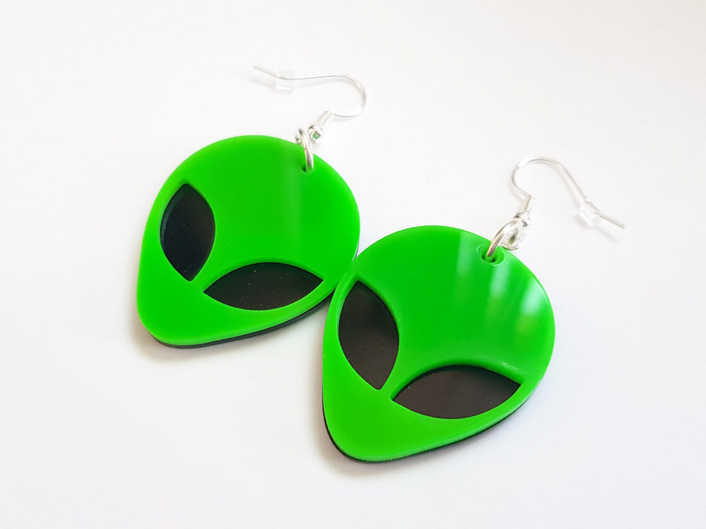 Alien Earrings Green, Alien Face Earrings, Alien Jewellery, UFO Earrings, Sci-Fi Earrings, Space Earrings, Martian Earrings, Galaxy Earrings