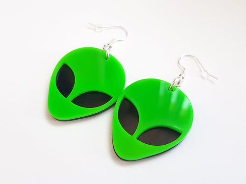 Alien Earrings Green, Alien Face Earrings, Alien Jewellery, UFO Earrings, Sci-Fi Earrings, Space Earrings, Martian Earrings, Galaxy Earrings