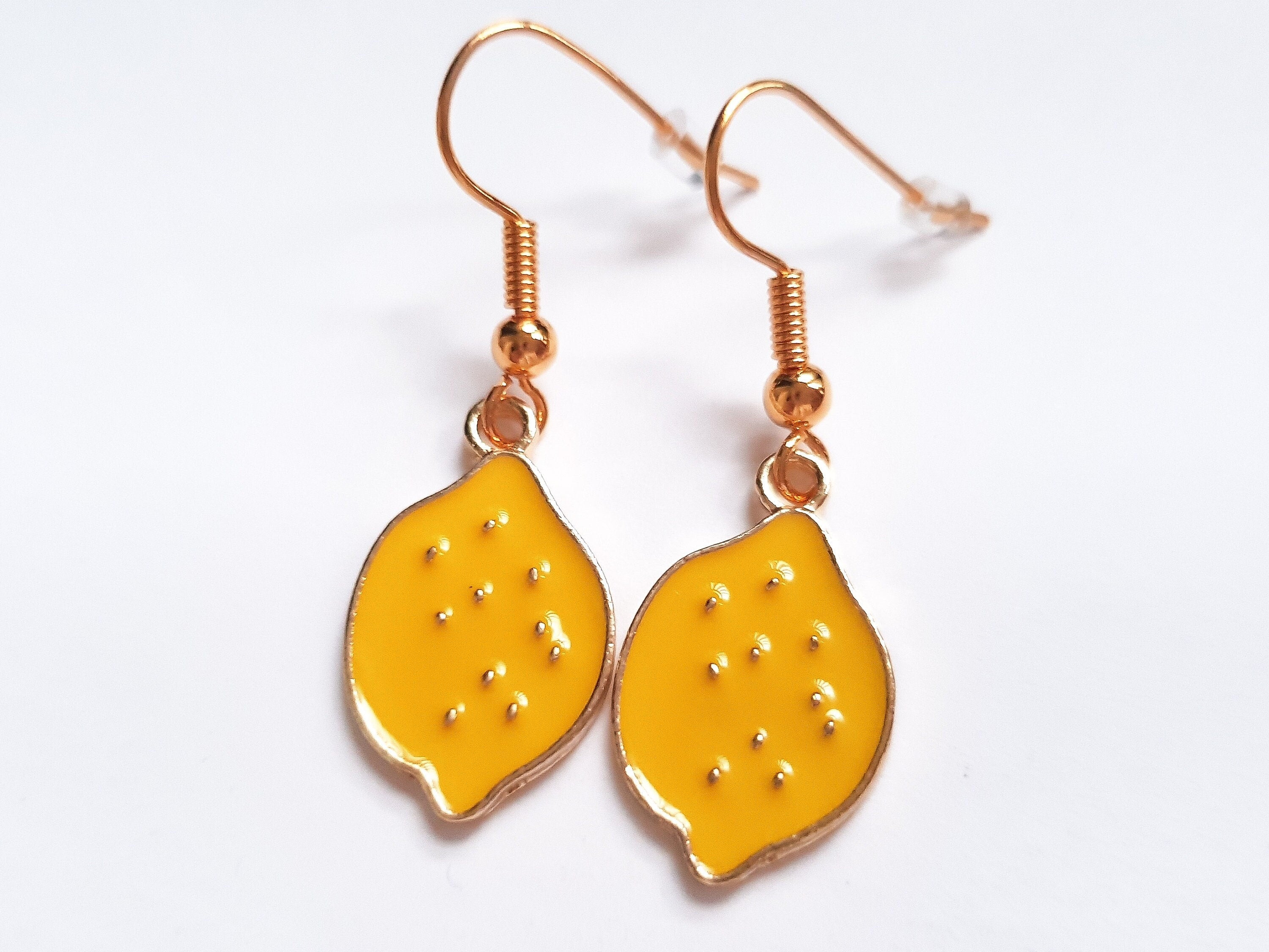 Lemon Earrings, Citrus Earrings, Fruit Charm Earrings, Fun Summer Earrings, Mini Food Earrings, Miniature Food Earrings, Fun Food Earrings