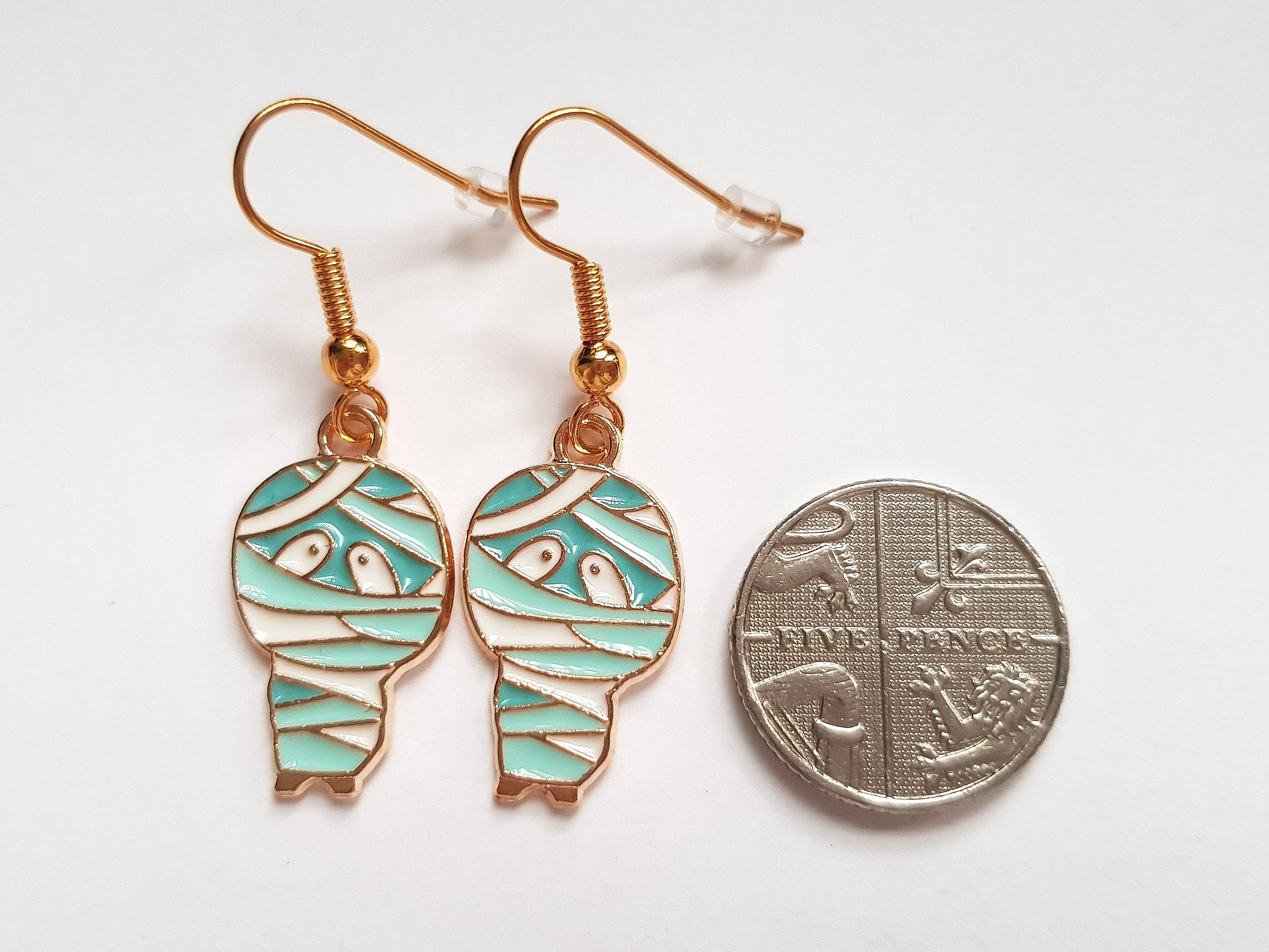 Mummy Earrings, Small Halloween Earrings, Spooky Earrings, Enamel Charm Earrings, Fantasy Charm Earrings, Silly Earrings, Quirky Earrings