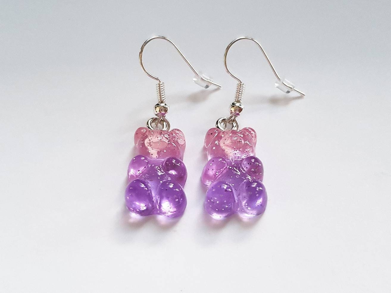 Pink & Purple Gummy Bear Earrings, Sweet Earrings, Mini Food Earrings, Bespoke Earrings, Candy Earrings, Weird Earrings, Funny Earrings
