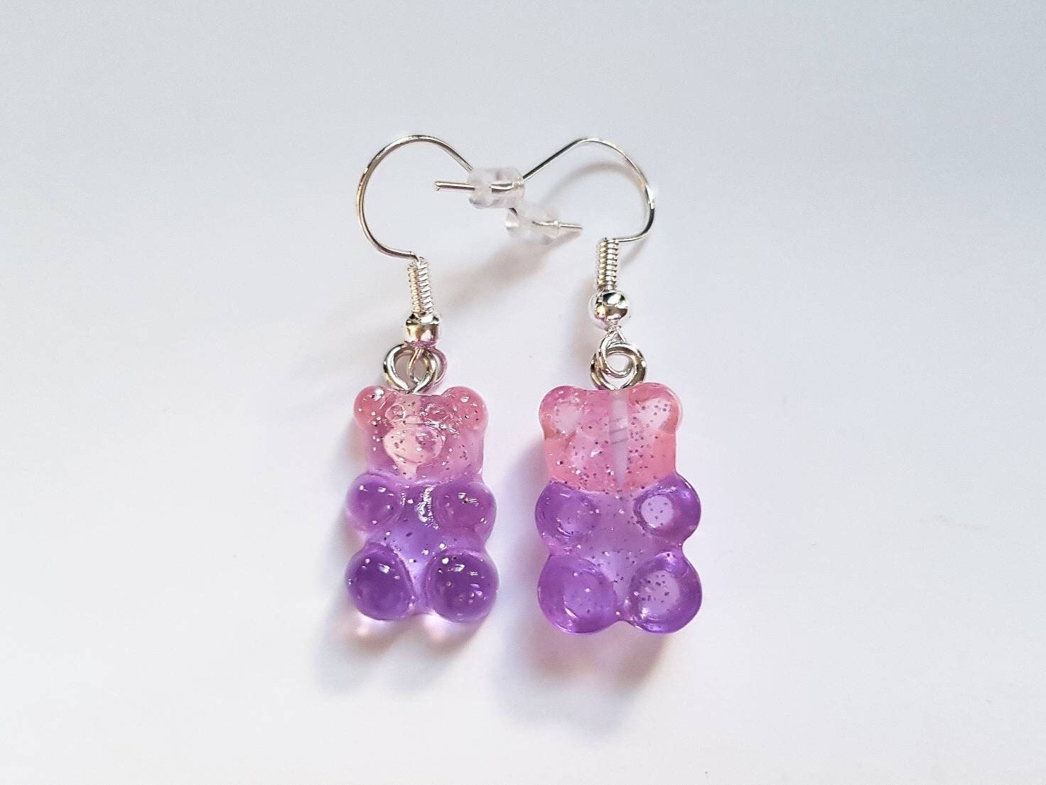 Pink & Purple Gummy Bear Earrings, Sweet Earrings, Mini Food Earrings, Bespoke Earrings, Candy Earrings, Weird Earrings, Funny Earrings