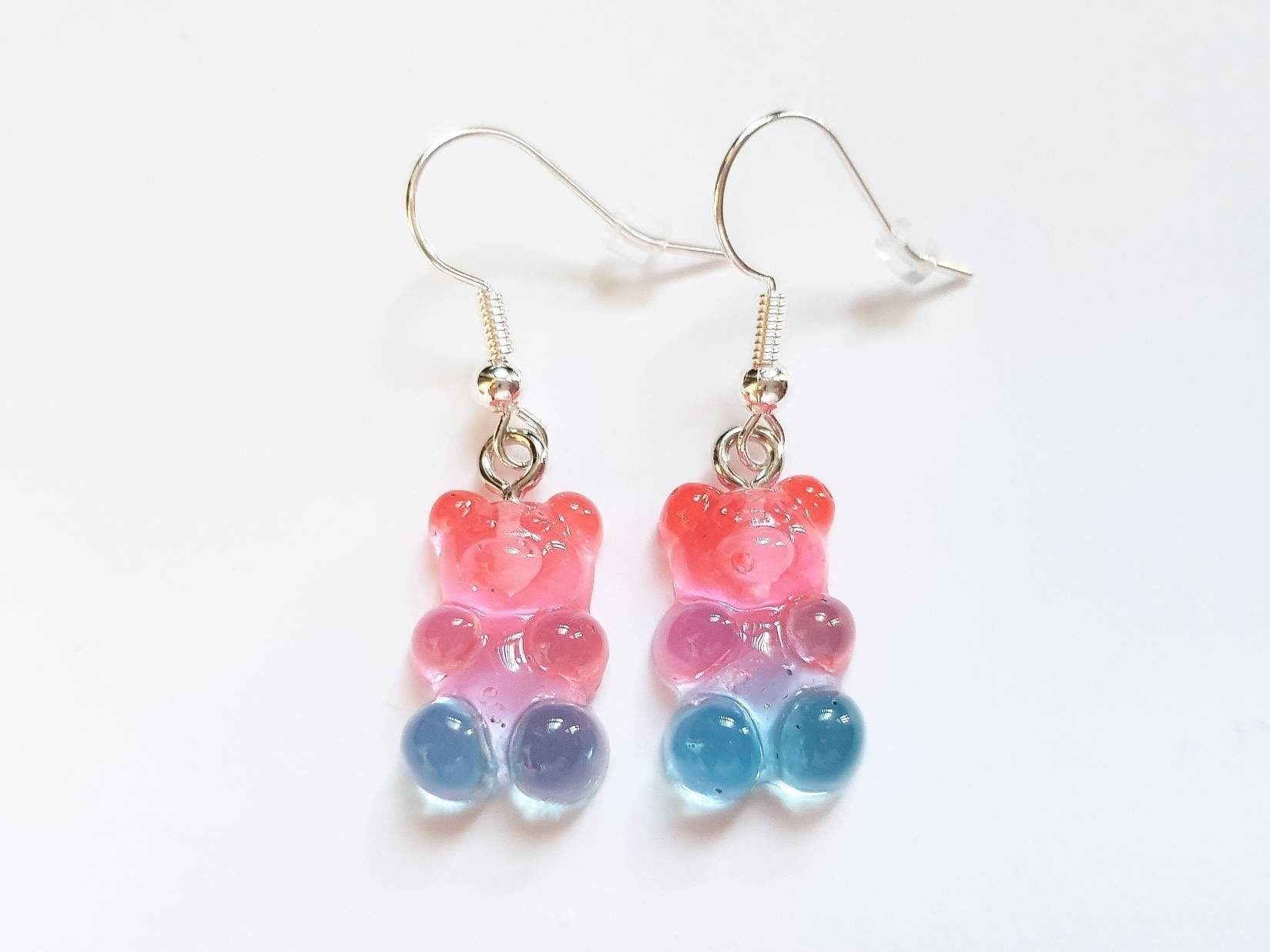 Pink & Blue Gummy Bear Earrings, Ombre Earrings, Sweet Earrings, Mini Food Earrings, Bespoke Earrings, Candy Earrings, Weird Earrings