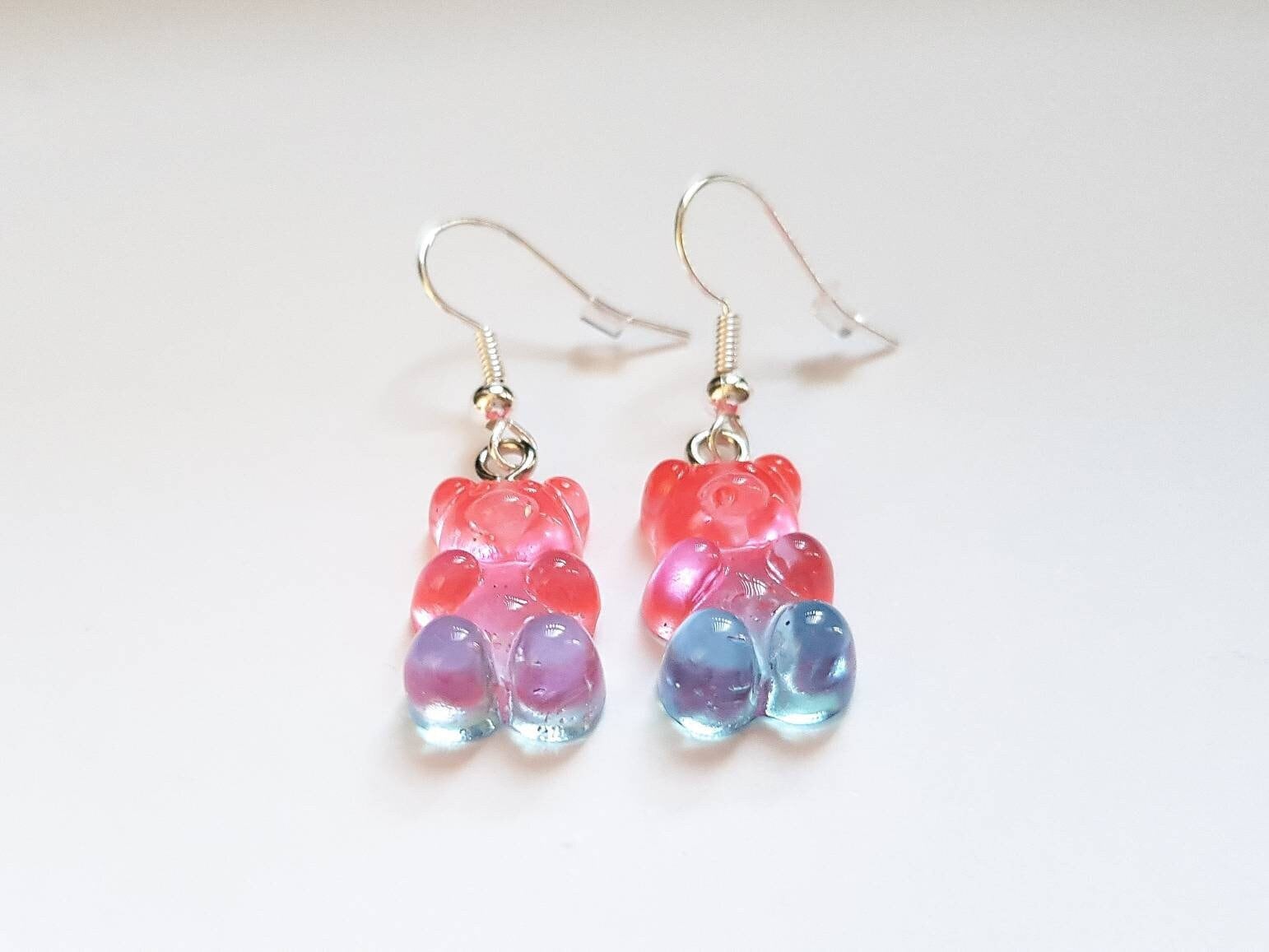 Pink & Blue Gummy Bear Earrings, Ombre Earrings, Sweet Earrings, Mini Food Earrings, Bespoke Earrings, Candy Earrings, Weird Earrings