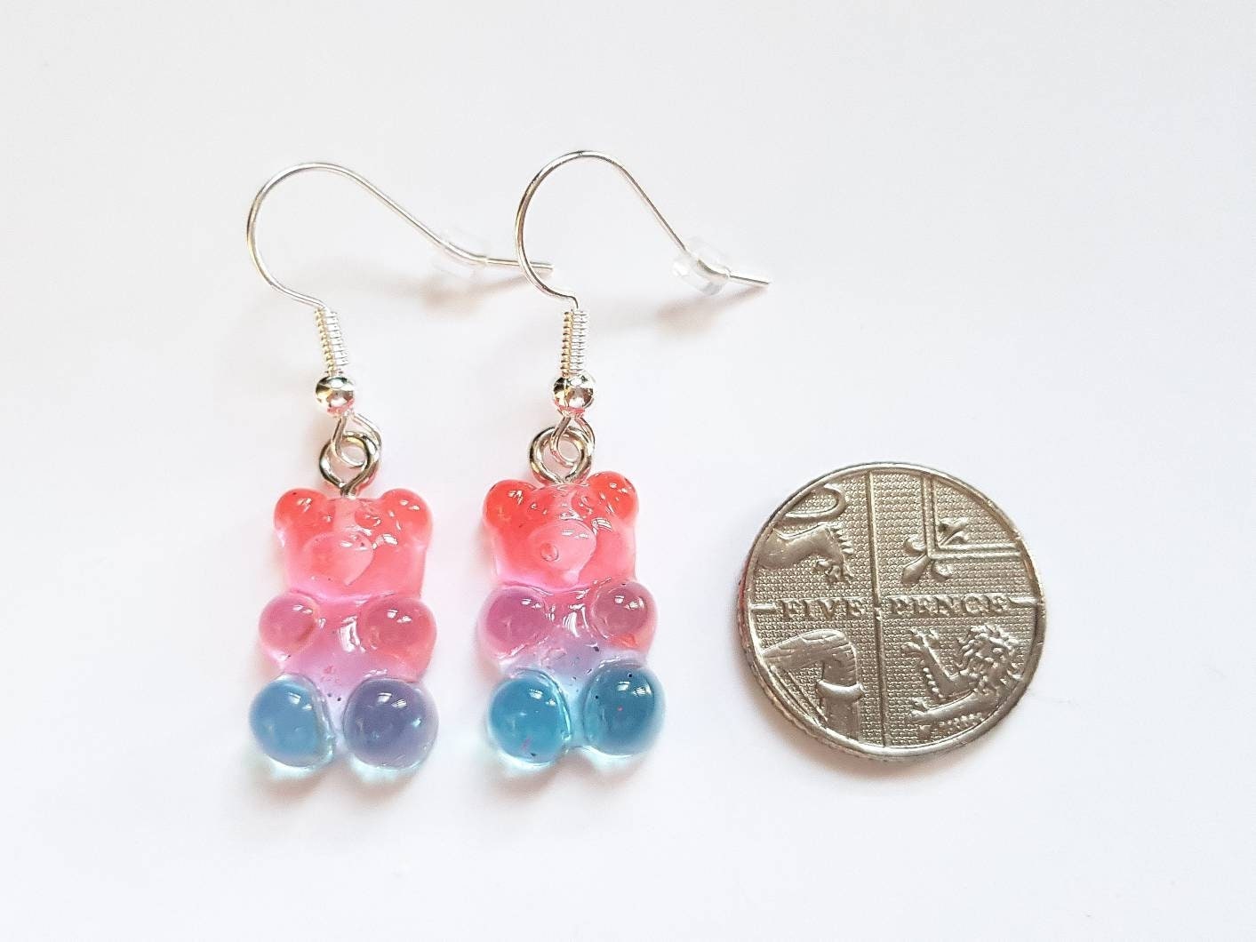 Pink & Blue Gummy Bear Earrings, Ombre Earrings, Sweet Earrings, Mini Food Earrings, Bespoke Earrings, Candy Earrings, Weird Earrings