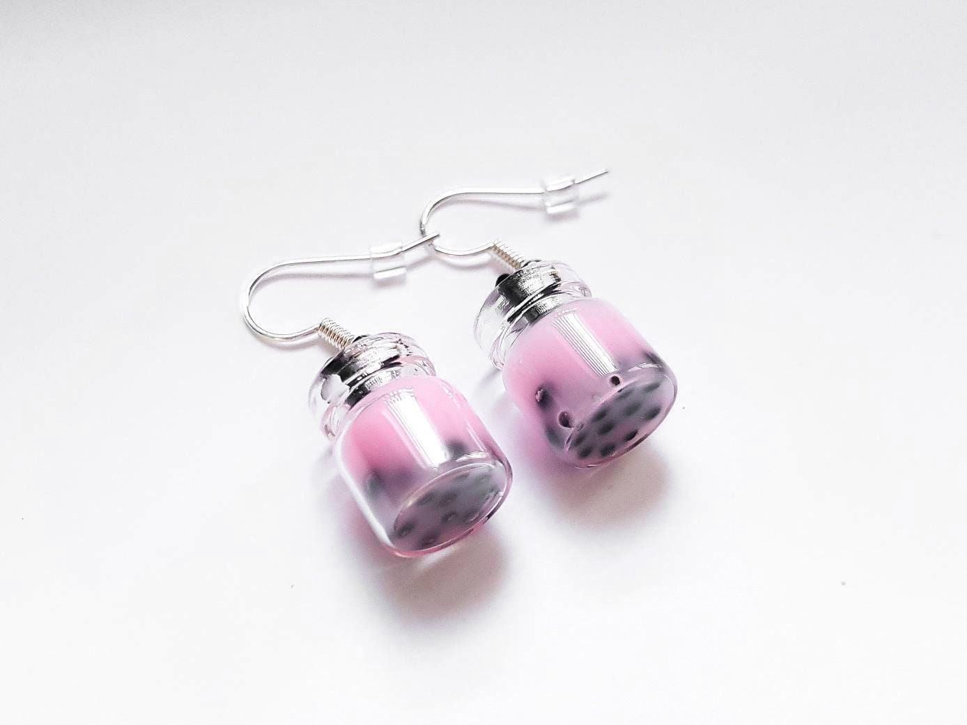 Pink Boba Tea Earrings, Bubble Tea Earrings, Boba Earrings, Tea Earrings, Cup Earrings, Fun Party Earrings, Novelty Earrings, Weird Earrings