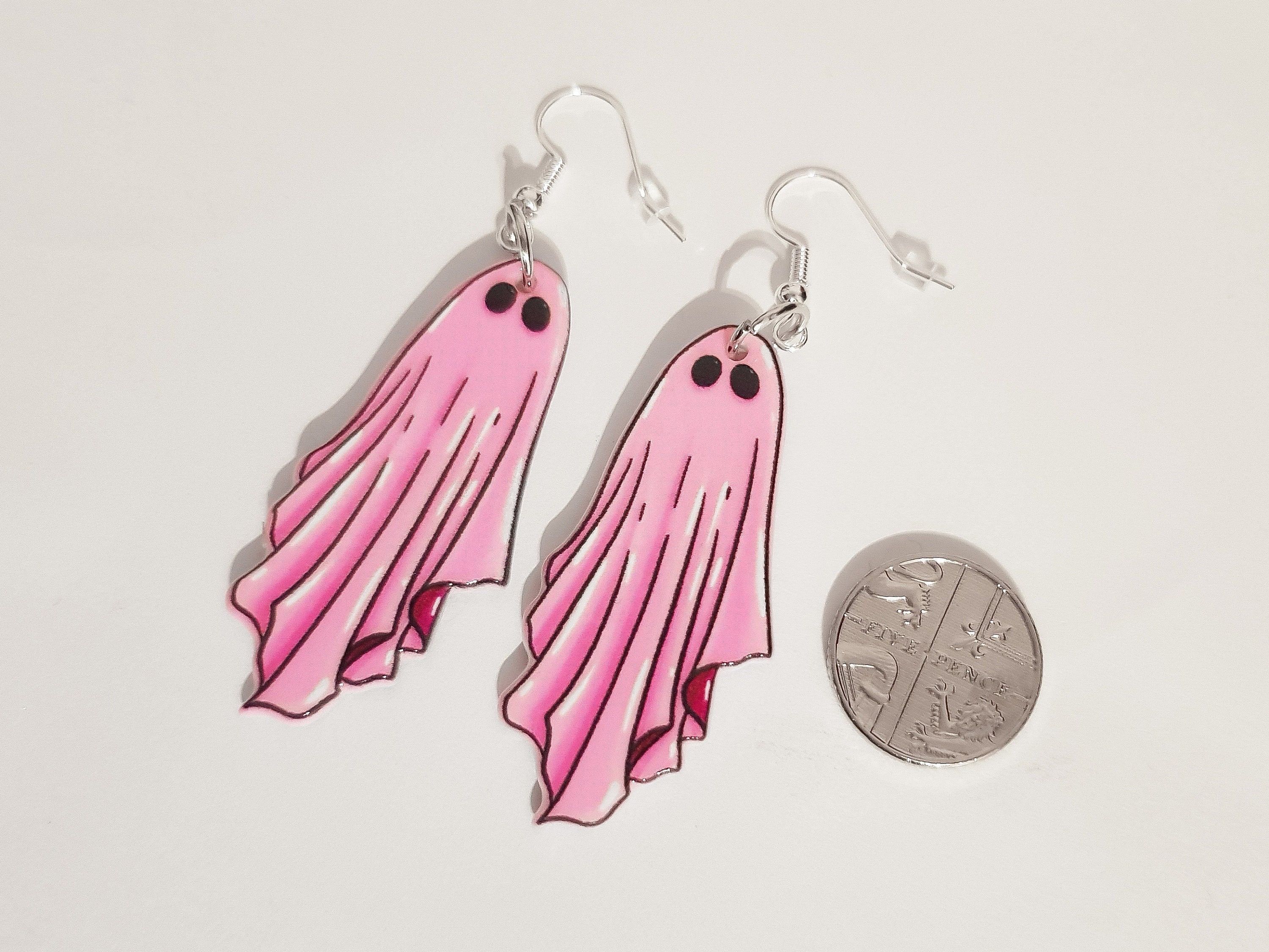 Pink Ghost Earrings, Ghoul Earrings, Spooky Earrings,Pastel Goth Earrings,Pink Halloween Earrings,Pastel Goth Jewellery,Alternative Earrings