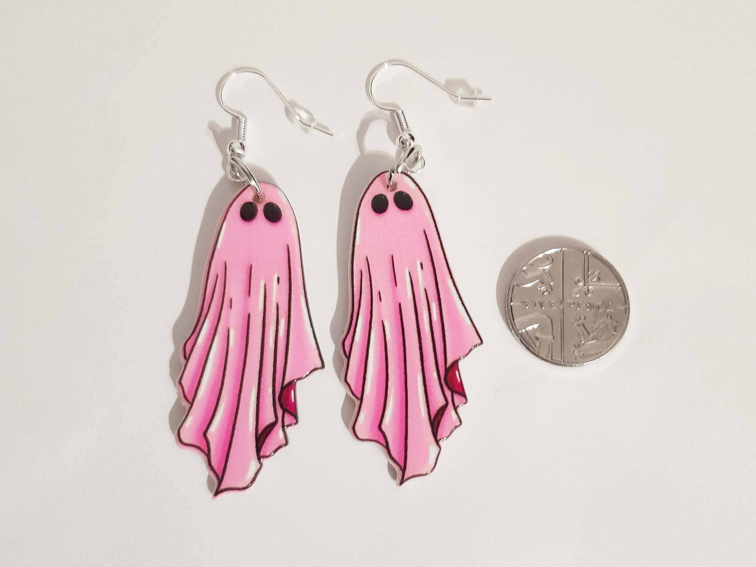 Pink Ghost Earrings, Ghoul Earrings, Spooky Earrings,Pastel Goth Earrings,Pink Halloween Earrings,Pastel Goth Jewellery,Alternative Earrings