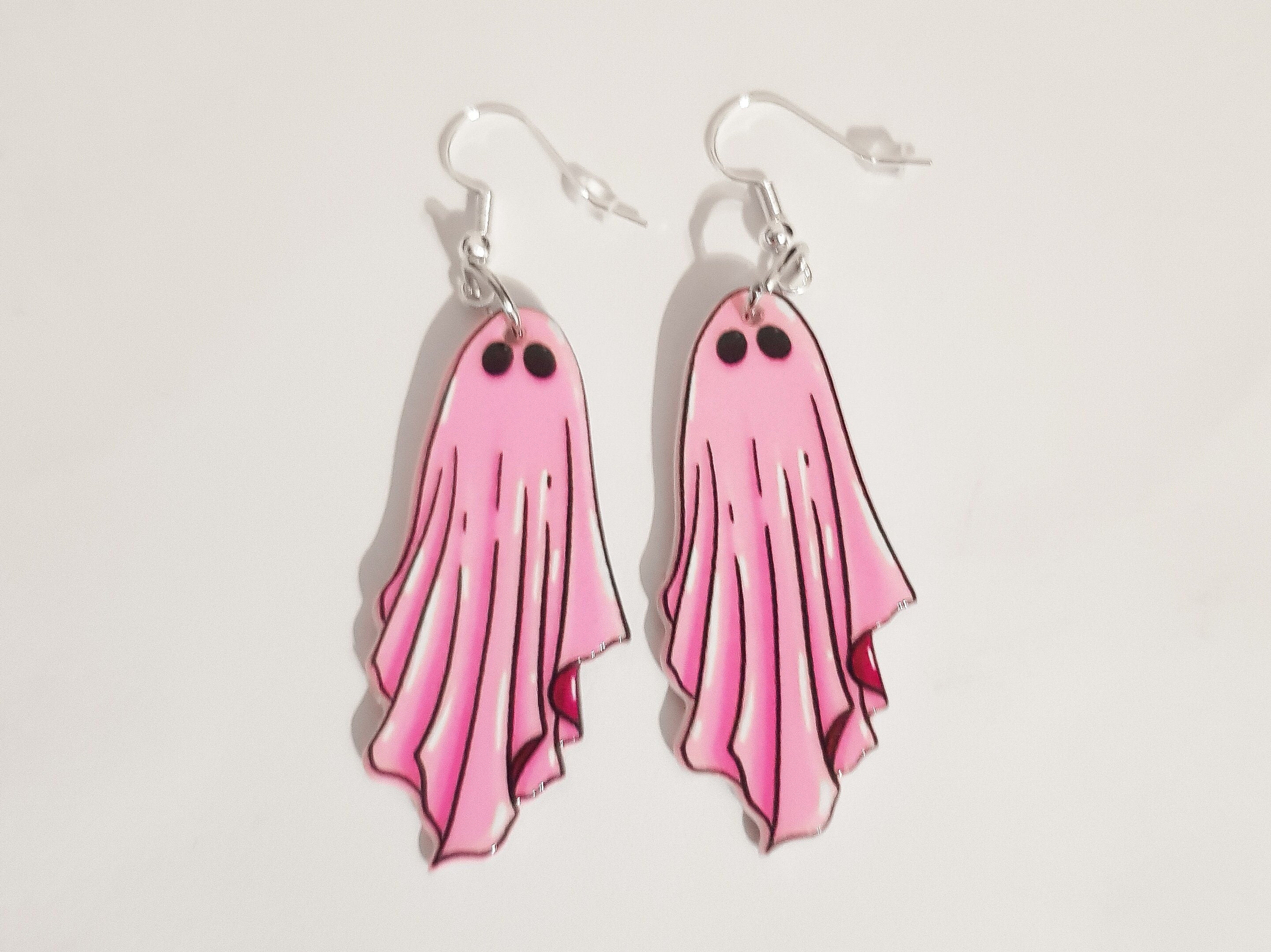 Pink Ghost Earrings, Ghoul Earrings, Spooky Earrings,Pastel Goth Earrings,Pink Halloween Earrings,Pastel Goth Jewellery,Alternative Earrings