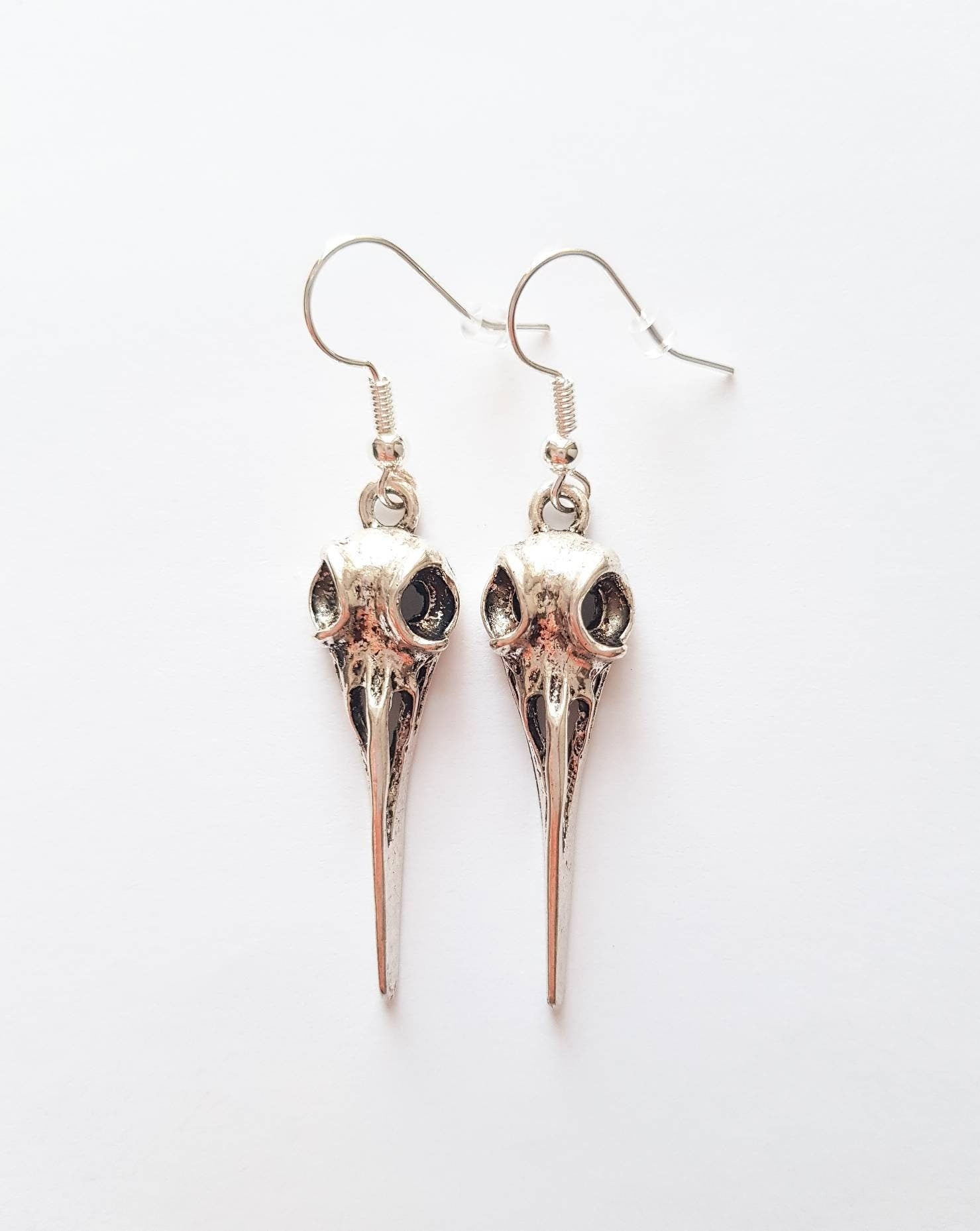 Bird Skull Earrings, Animal Skull Earrings, Witchy Earrings, Silver Plated Gothic Earrings, Death Earrings, Alternative Earrings