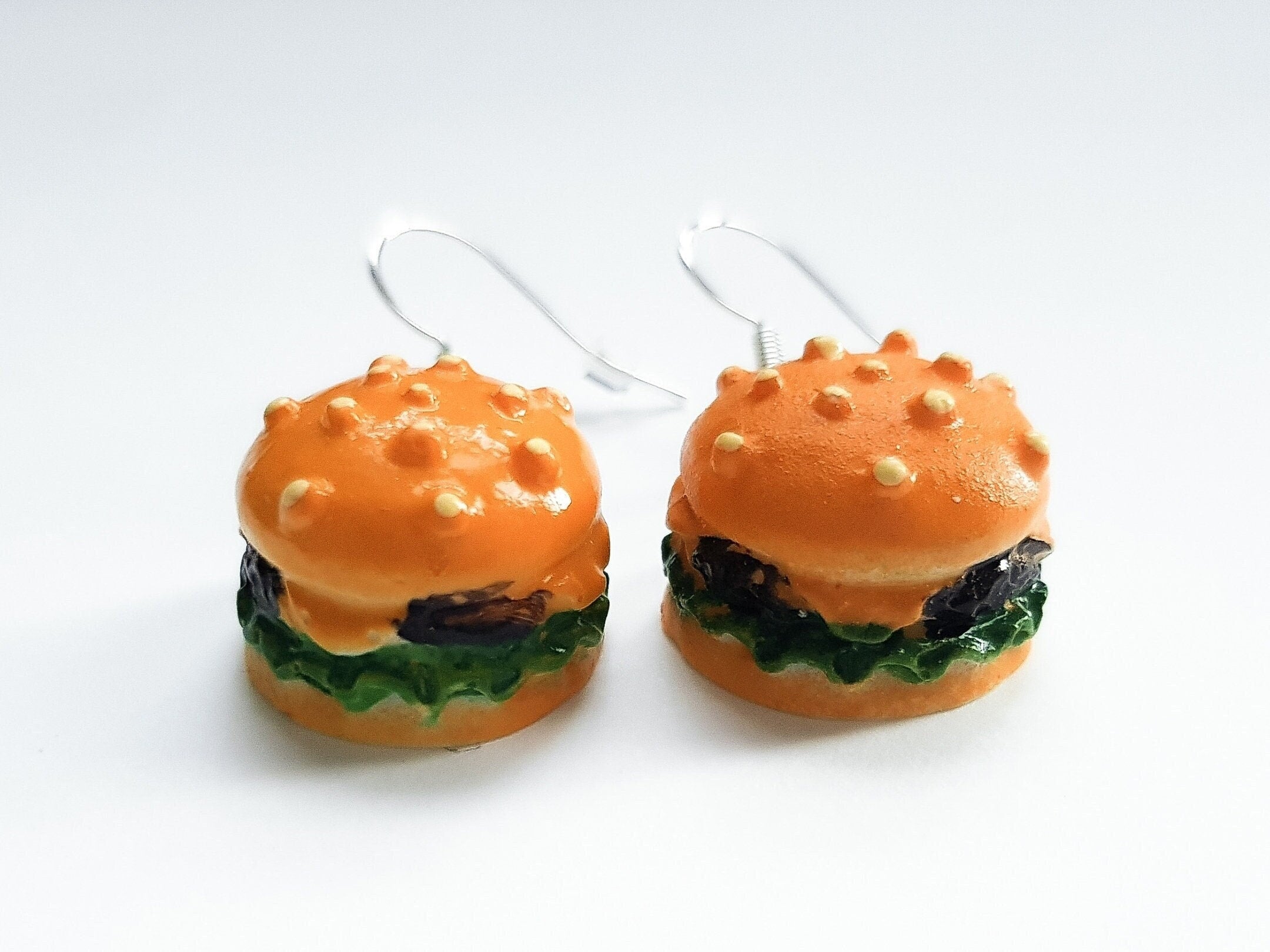 Burger Earrings, Burger Jewellery, Mini Food Earrings, Odd Earrings, Novelty Earrings, Weird Earrings, Quirky Earrings, Junk Food Earrings